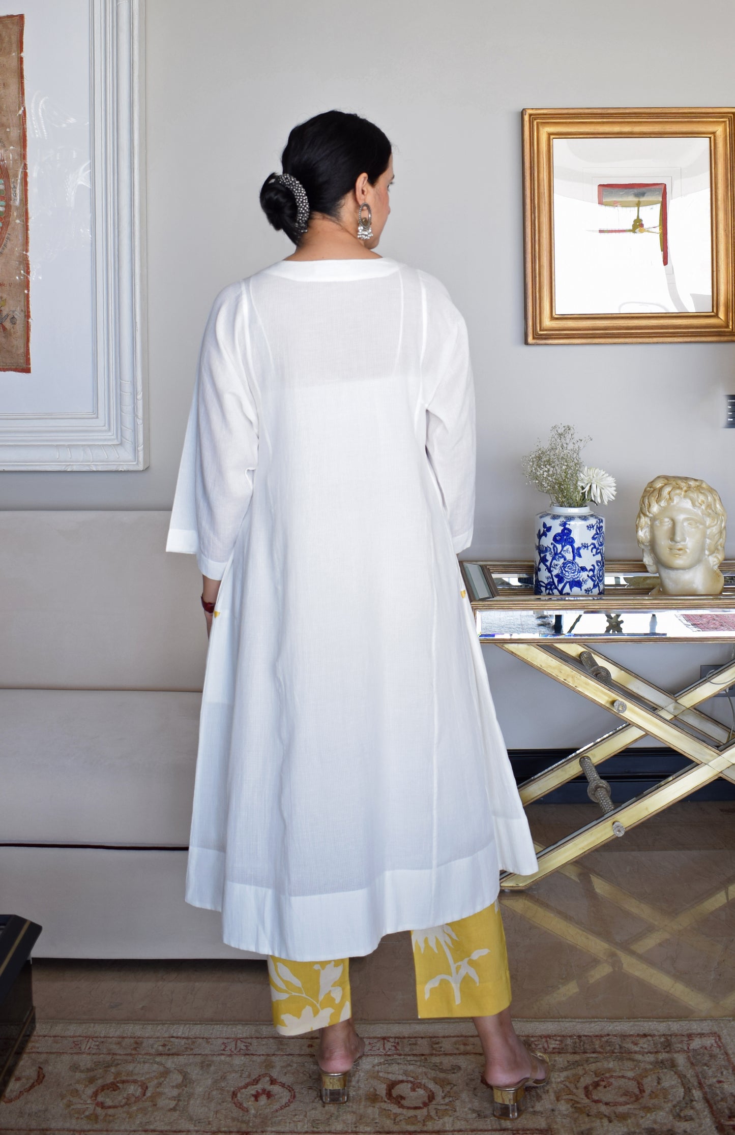 White Phiran Kurta in Handwoven Checks