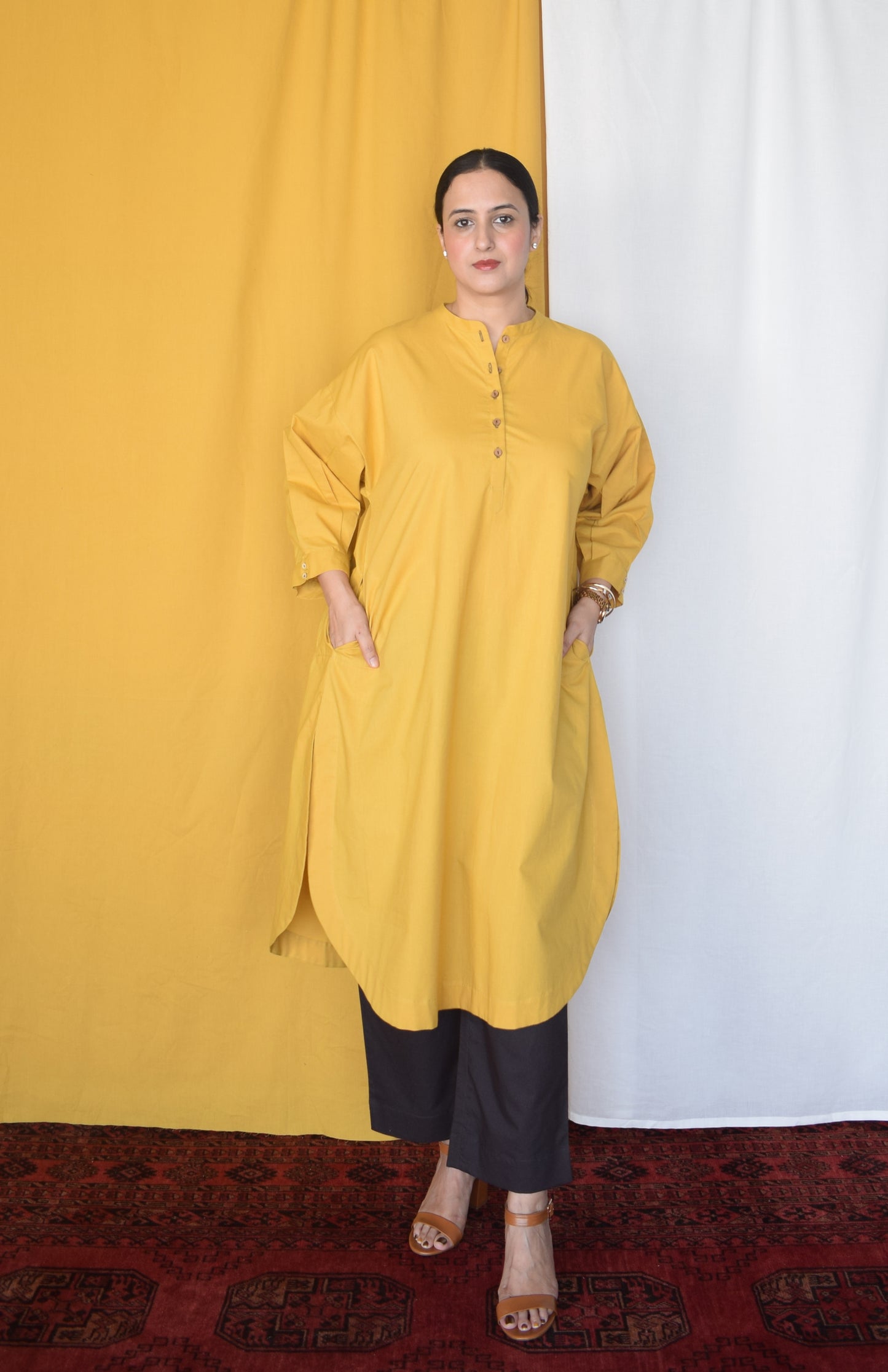 Anar Yellow Antifit Kurta with Placket