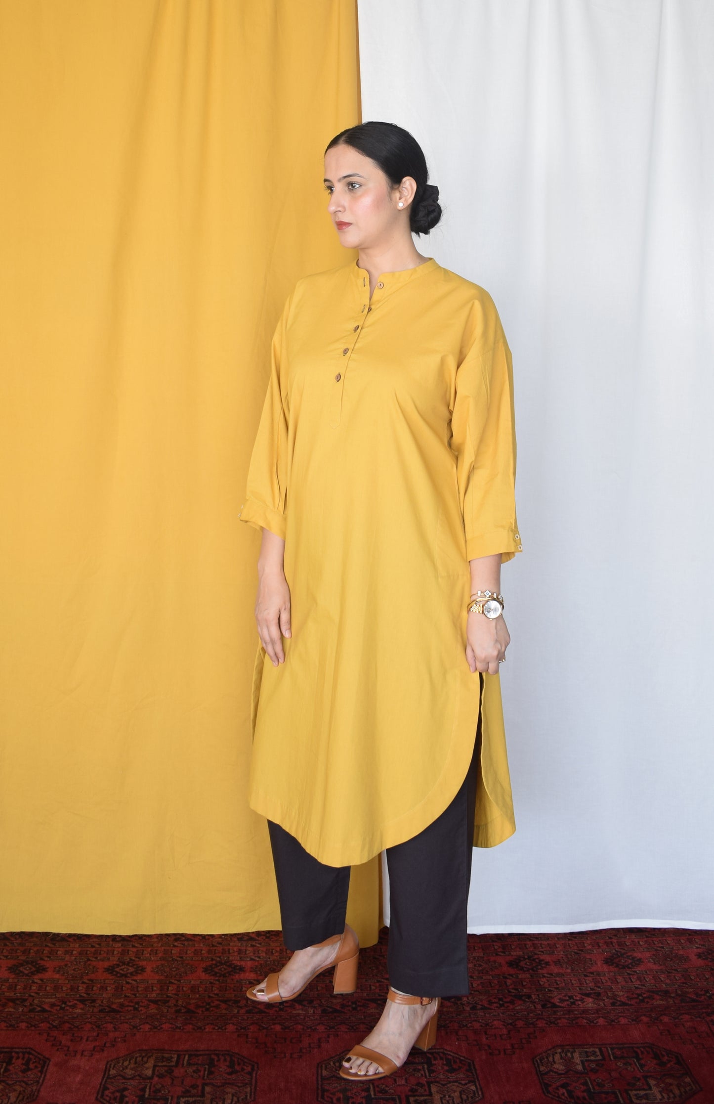 Anar Yellow Antifit Kurta Set with Charcoal Pants
