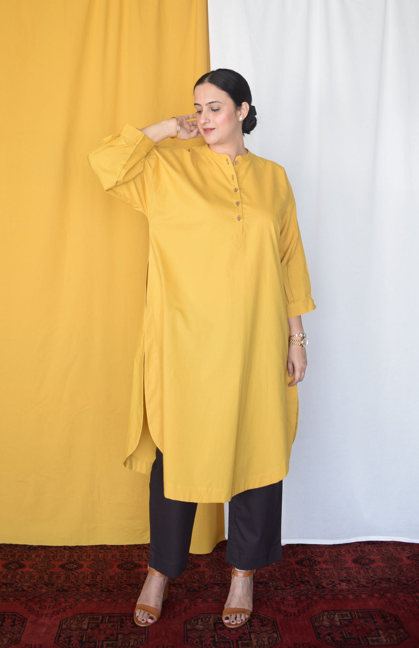 Anar Yellow Antifit Kurta with Placket