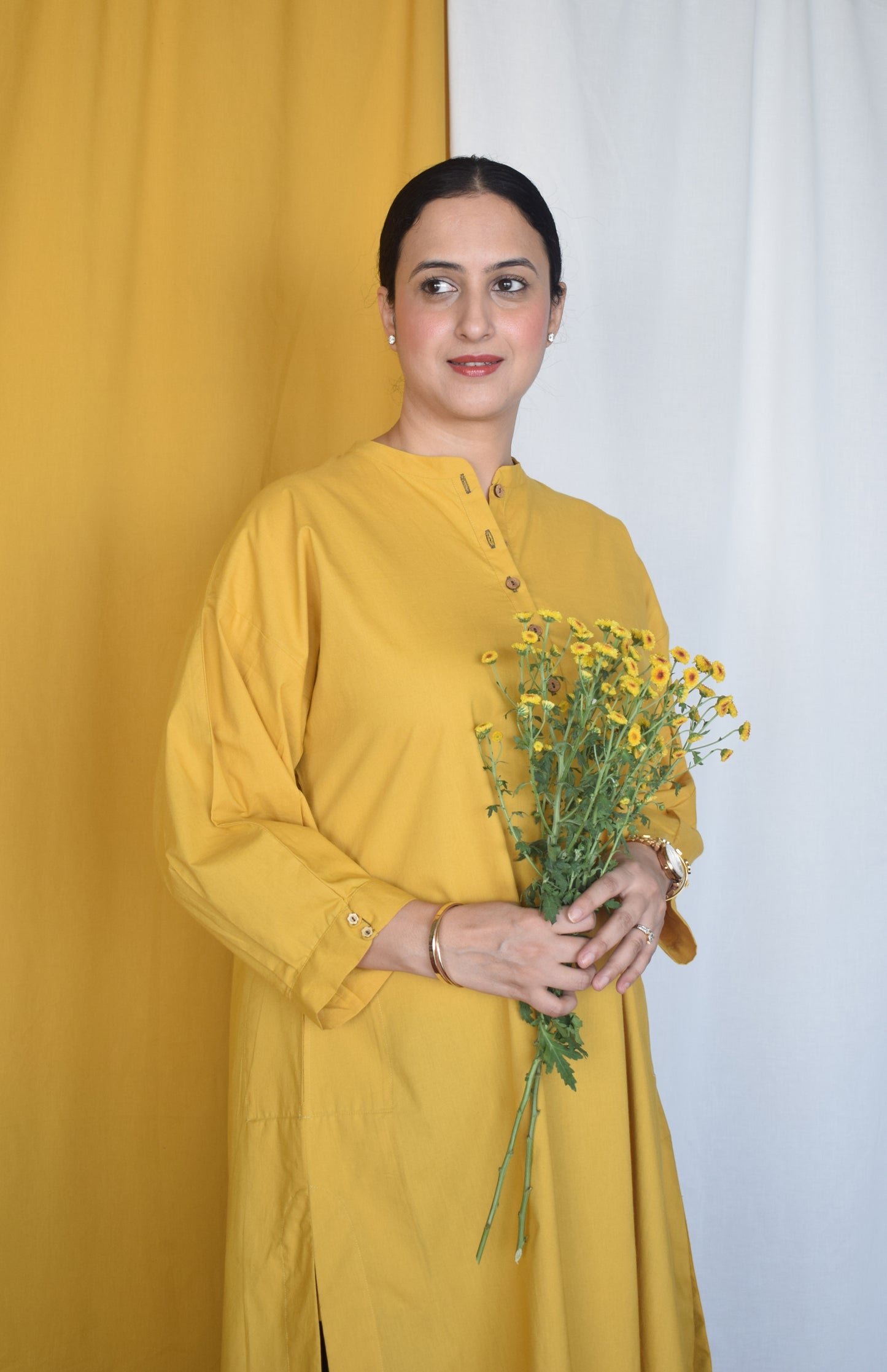 Anar Yellow Antifit Kurta with Placket