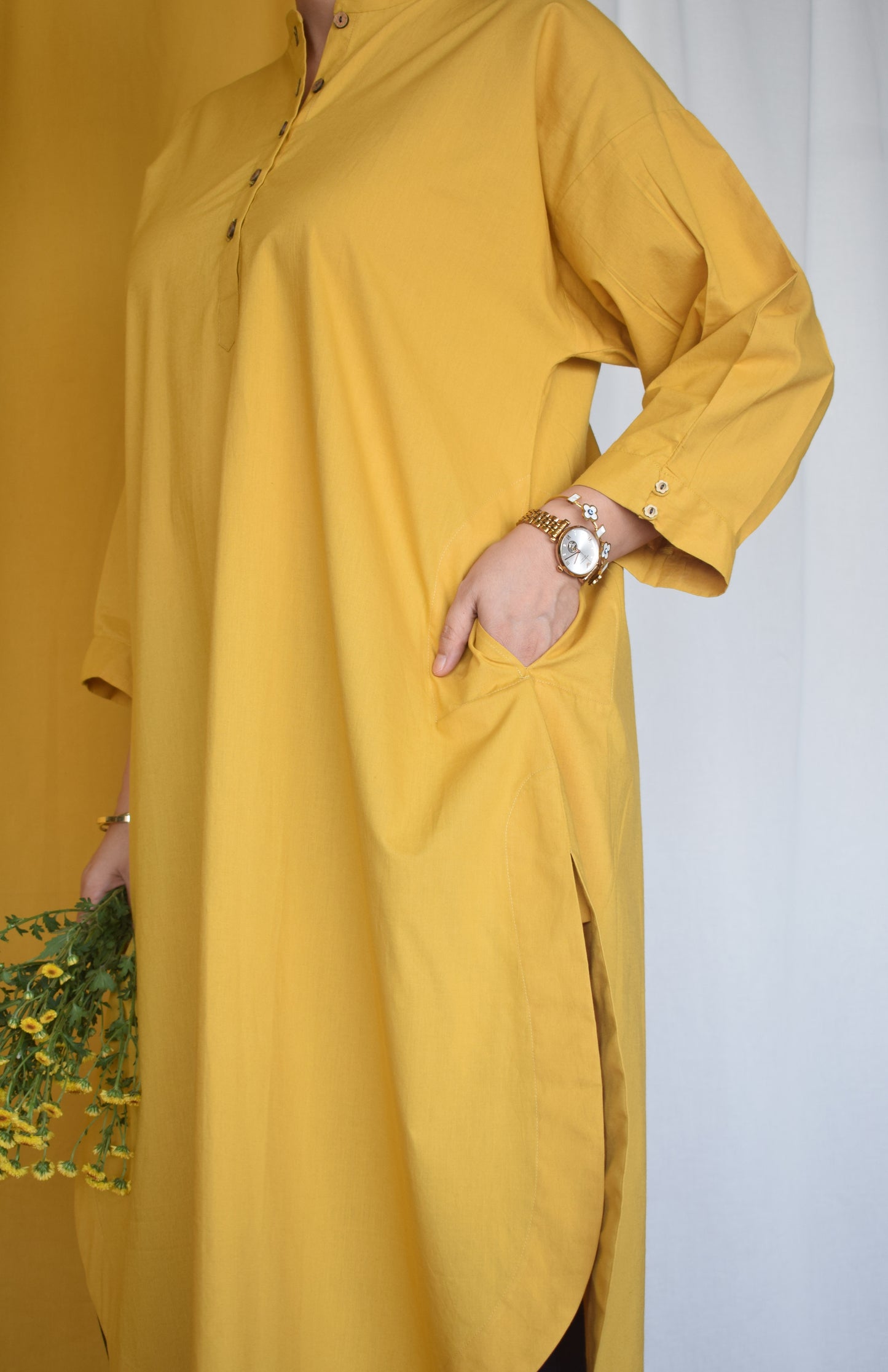 Anar Yellow Antifit Kurta Set with Charcoal Pants