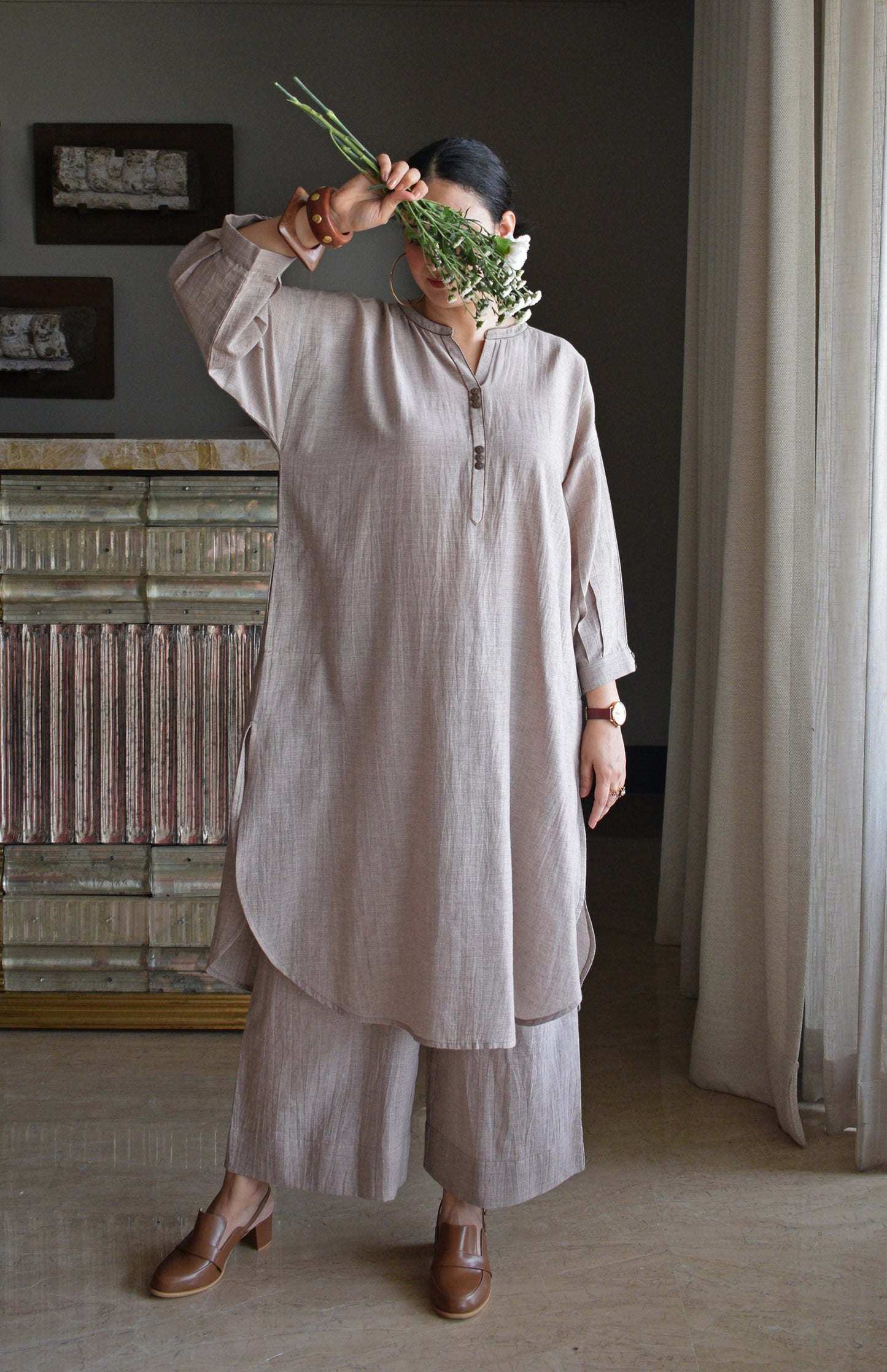 Light Brown Checks Wide legged Pyjama