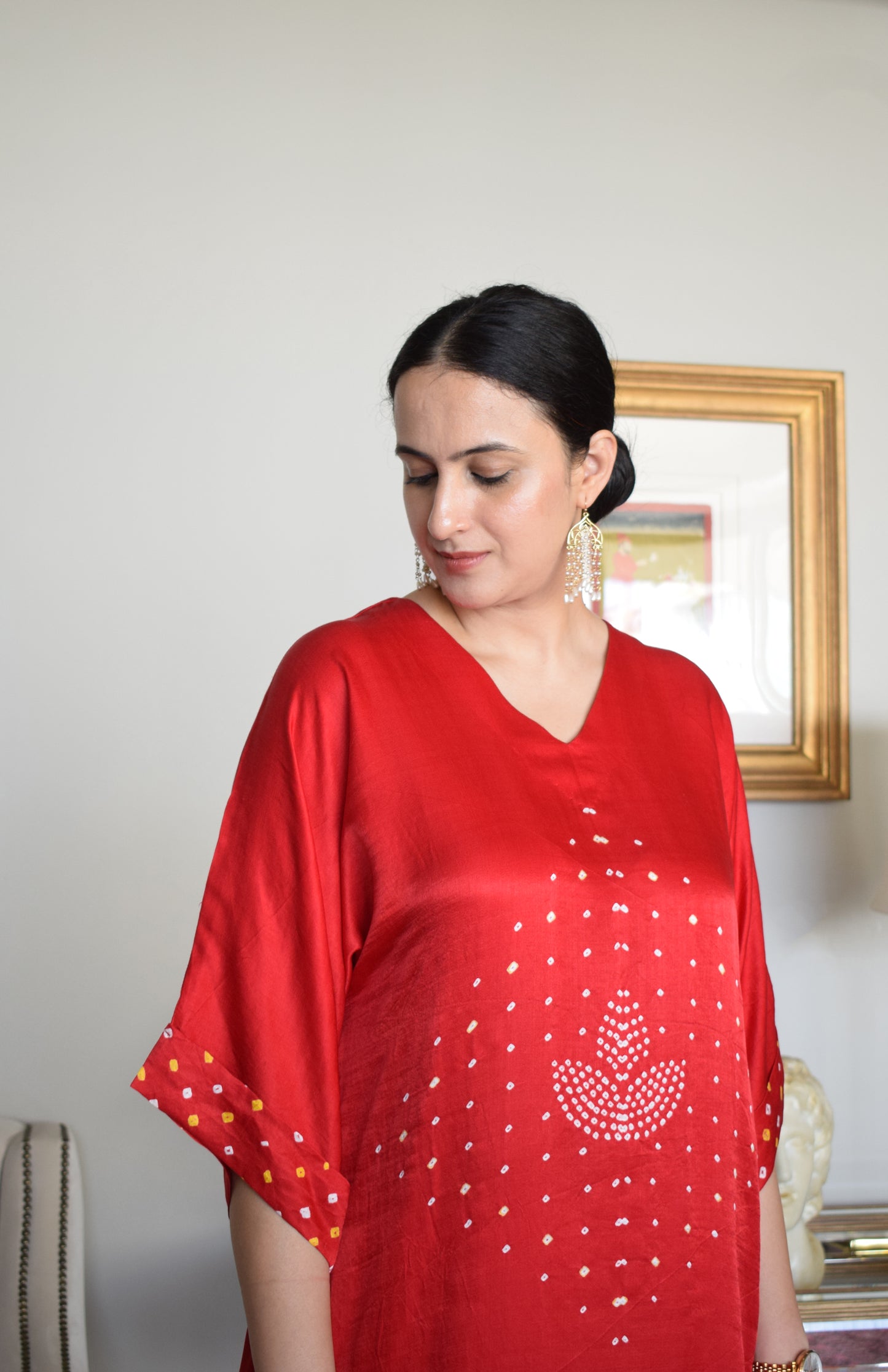 Red Gaji Silk Kurta with Bandhej