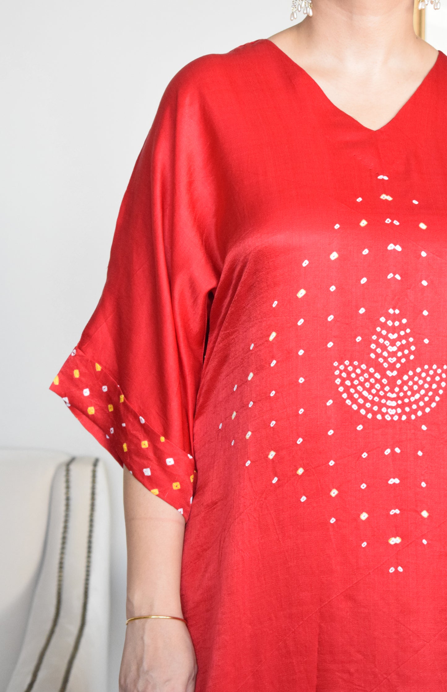 Red Gaji Silk Kurta with Bandhej