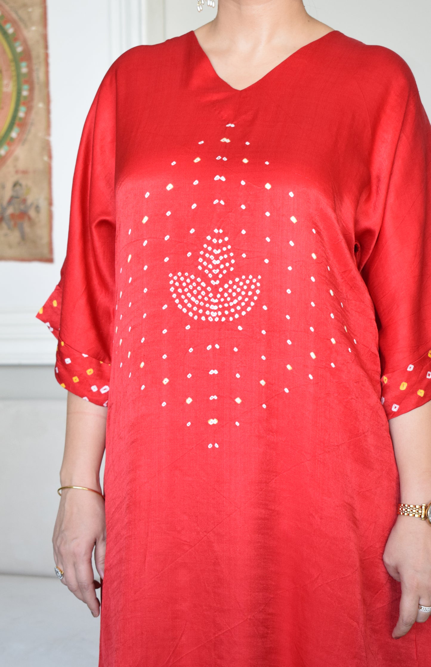 Red Gaji Silk Kurta with Bandhej