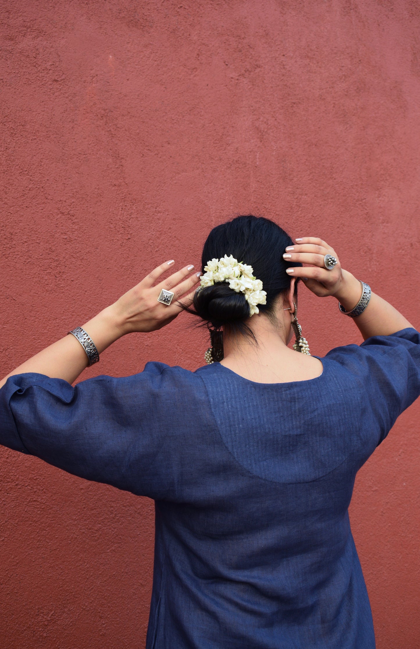 Dark Blue Linen Choga with Short kimono Sleeves