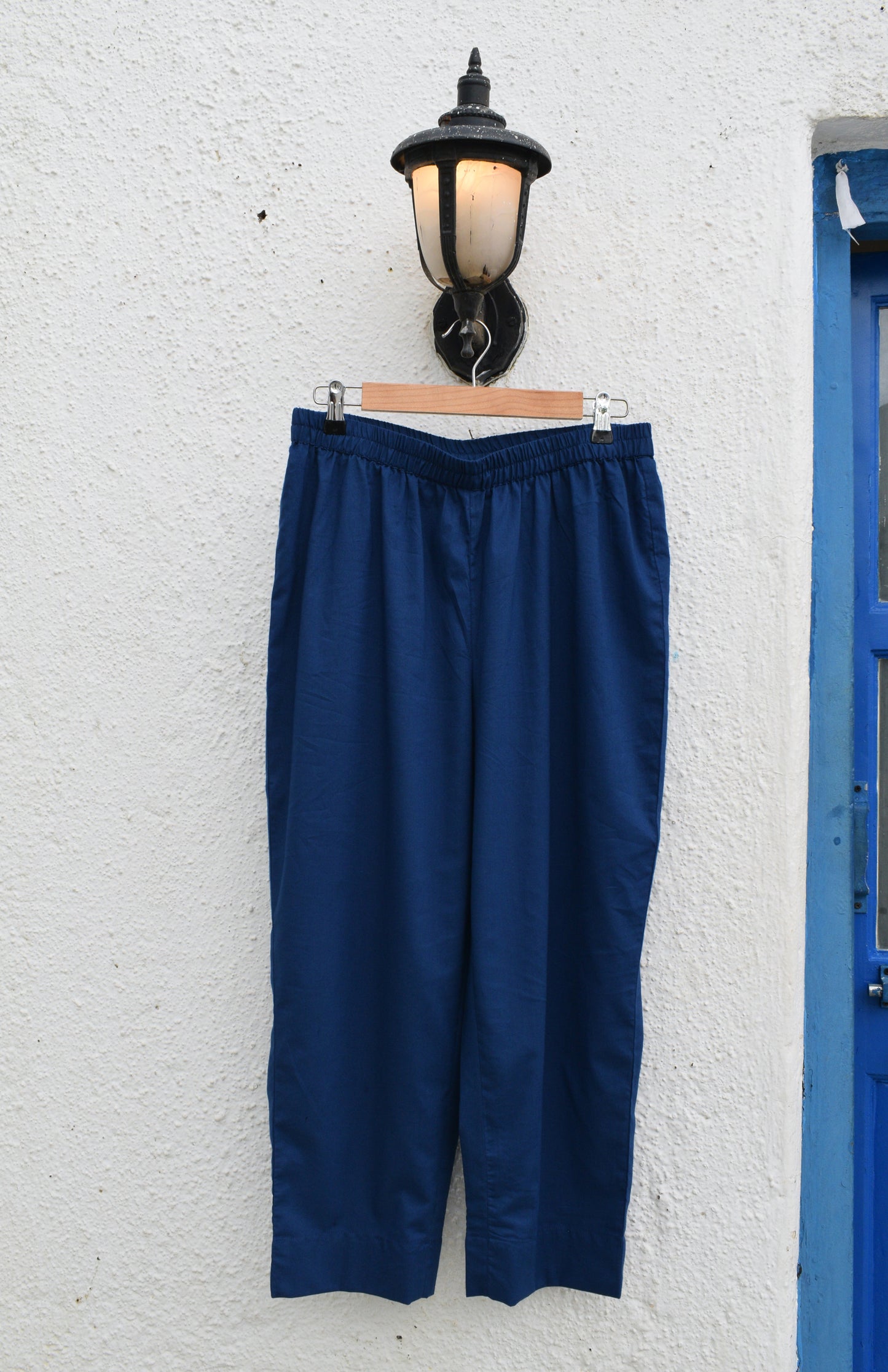 Midnight blue A line Cotton Kurta with Panels and Blue pyjama
