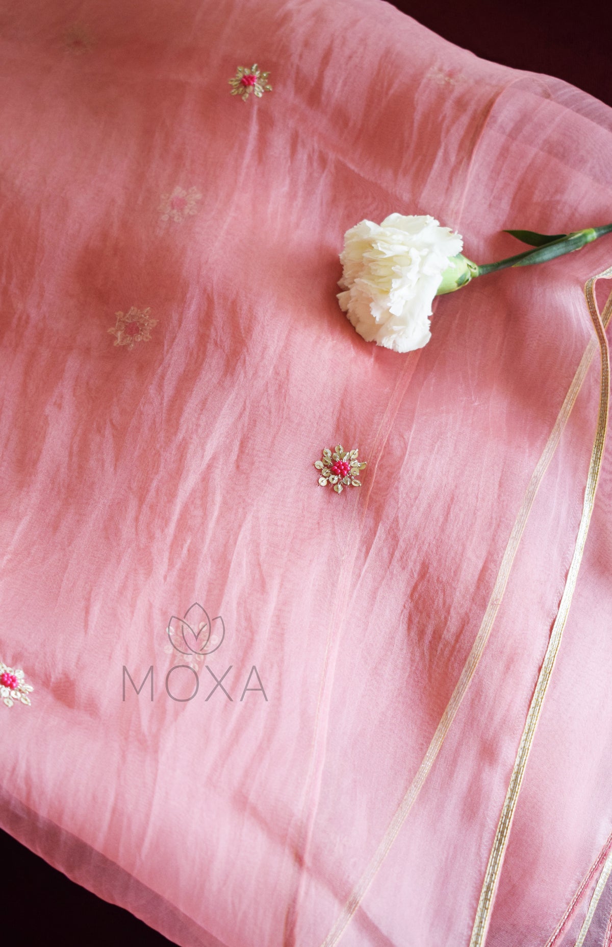 Blush Pink Hand Embroidered Organza Dupatta