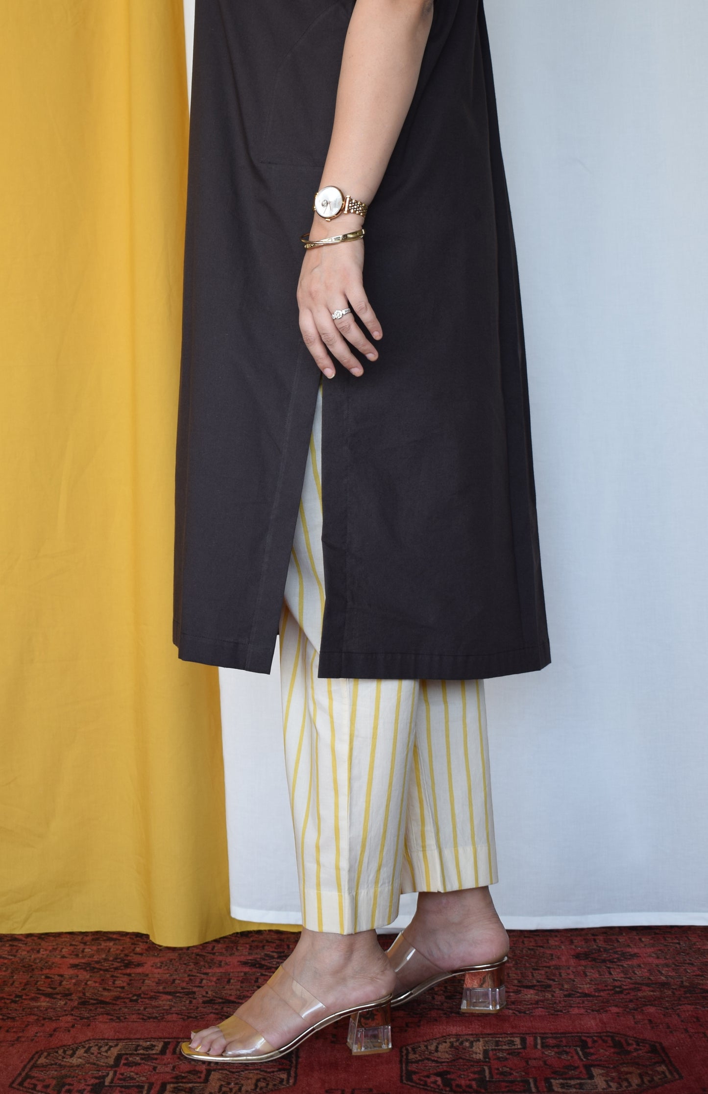 Yellow Striped Straight Fit Pants