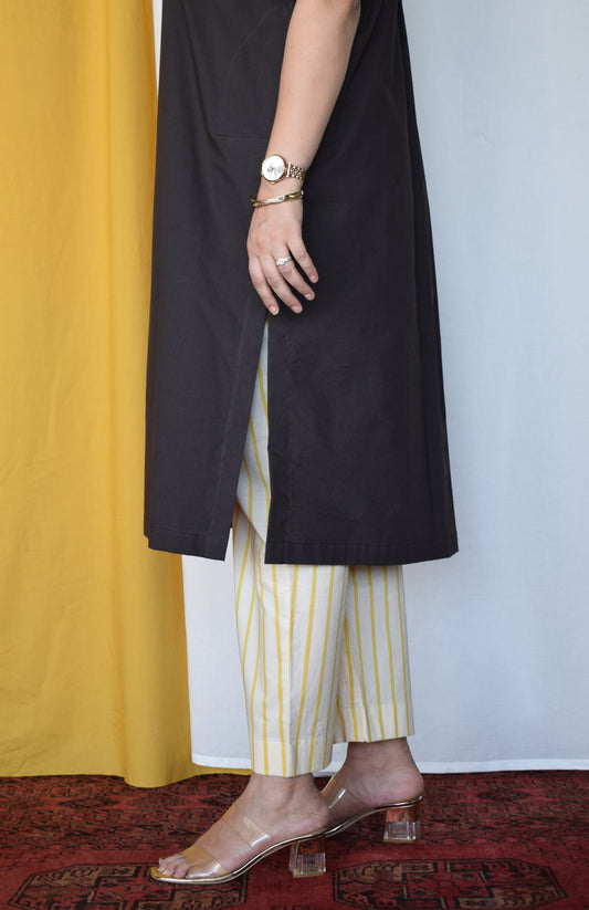 Yellow Striped Straight Fit Pants