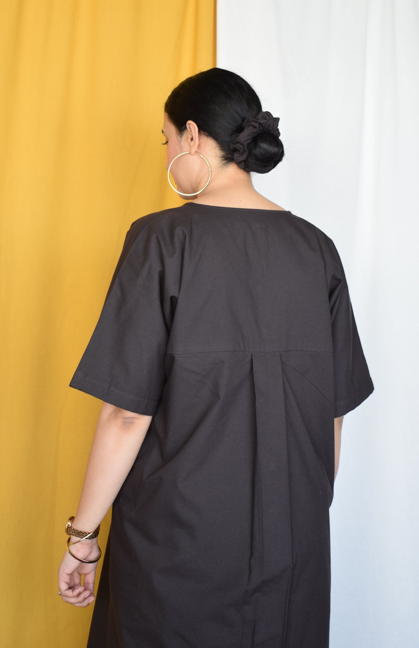 Charcoal Boxy Fit Kurta with Yellow Striped Pants