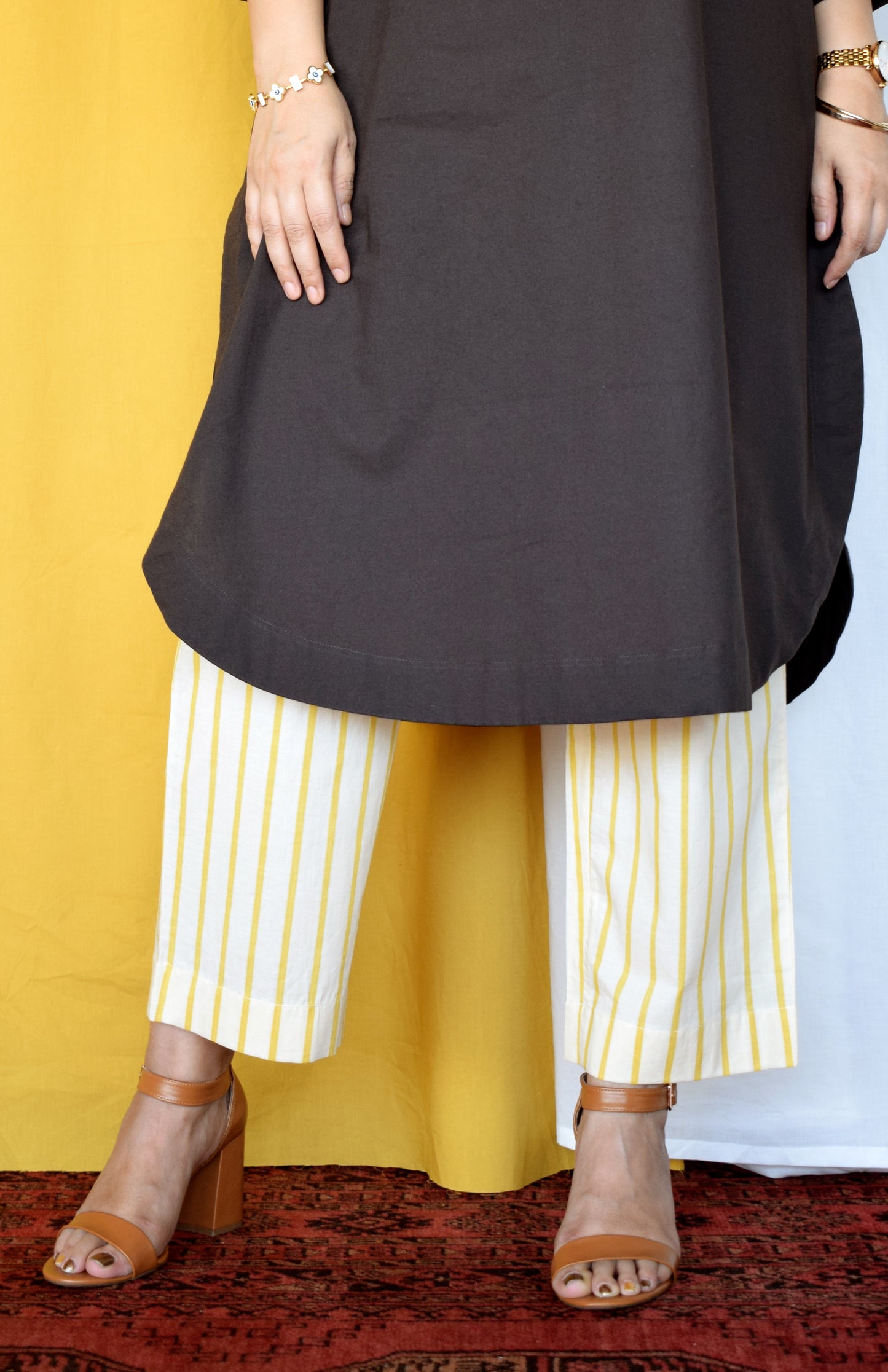 Yellow Striped Straight Fit Pants