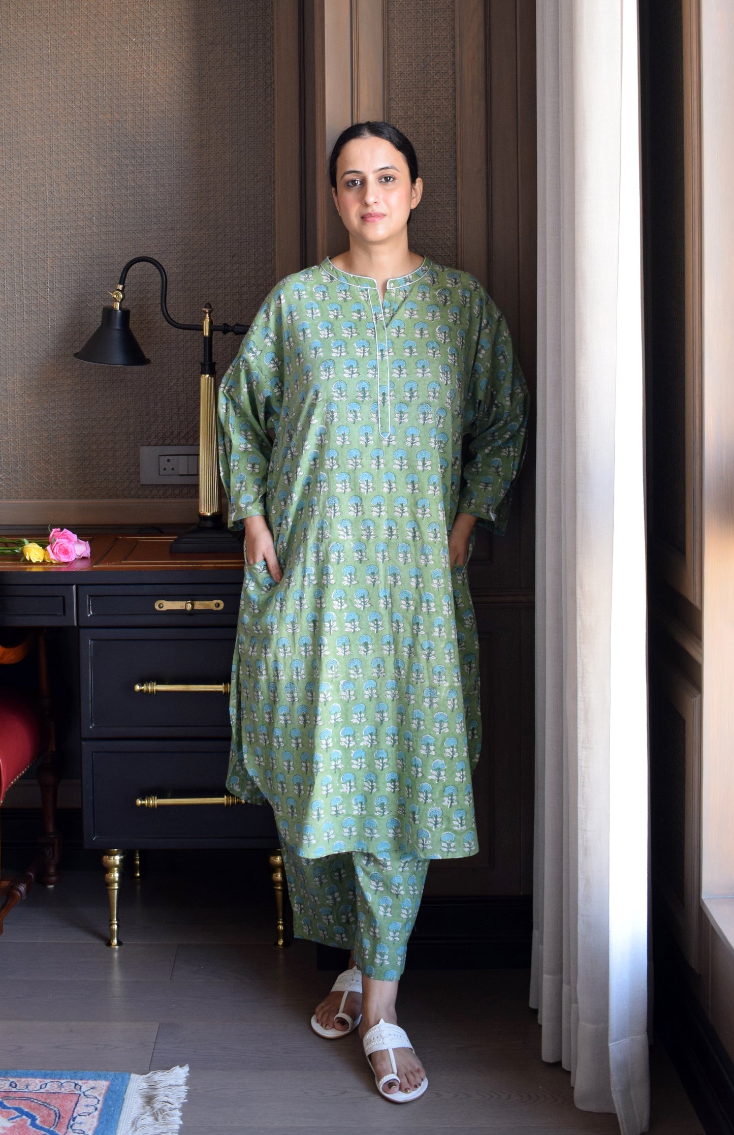 Green Handblock Printed Antifit Co-Ord Set