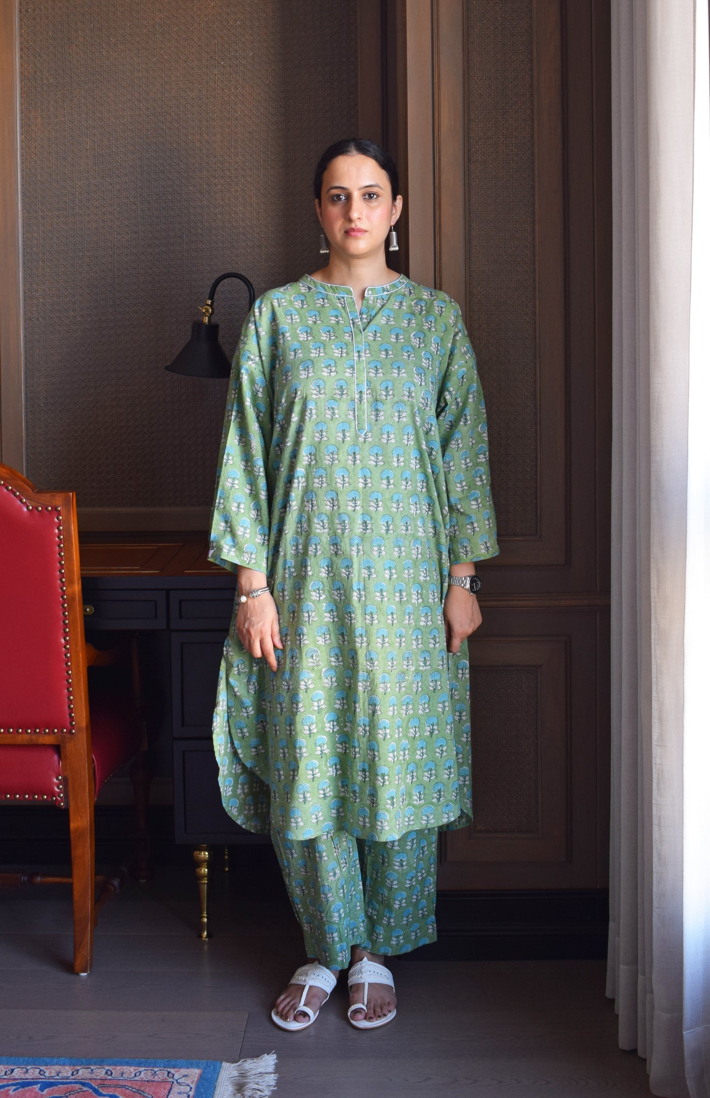 Green Handblock Printed Antifit Co-Ord Set