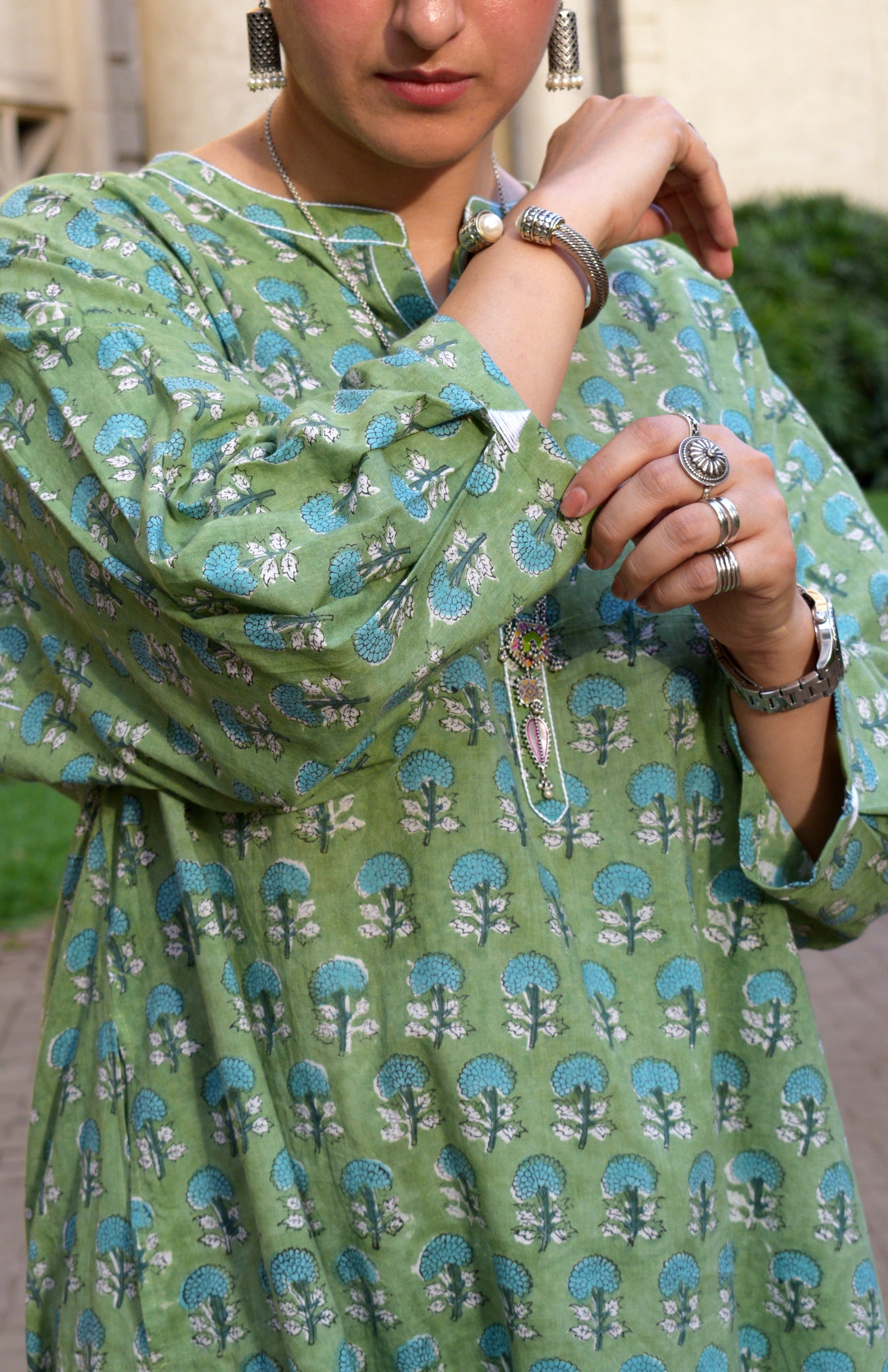 Green Handblock Printed Antifit Co-Ord Set