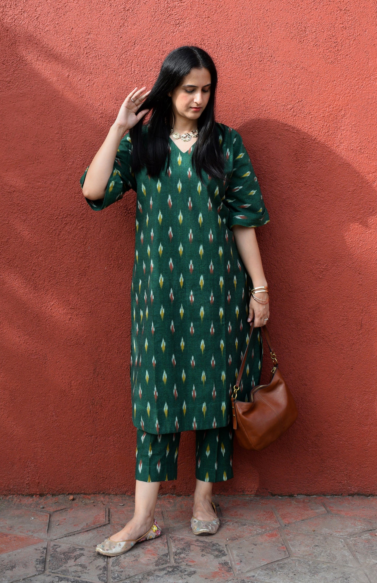 Green Ikat choga and pants