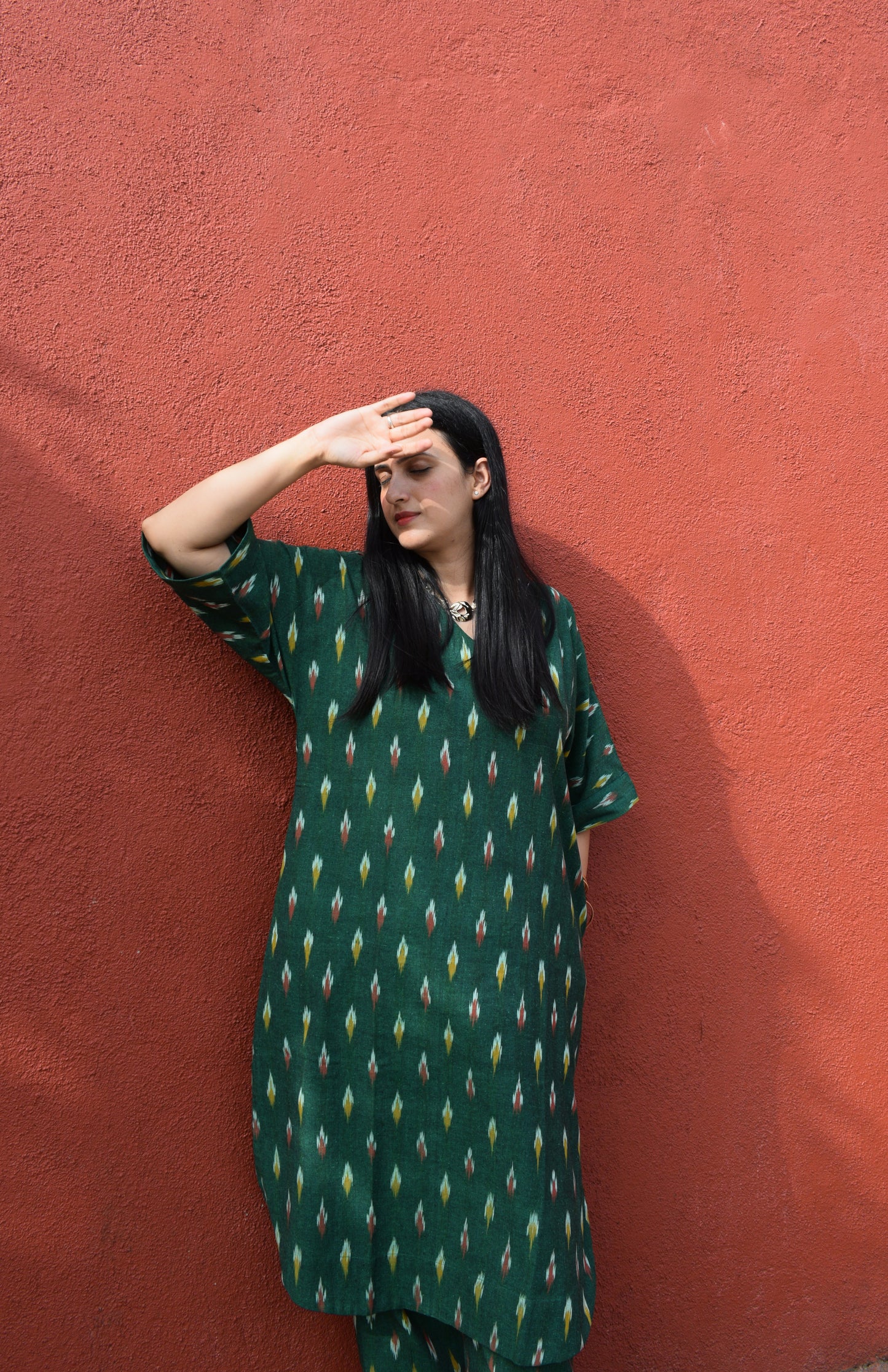 Green Ikat choga and pants