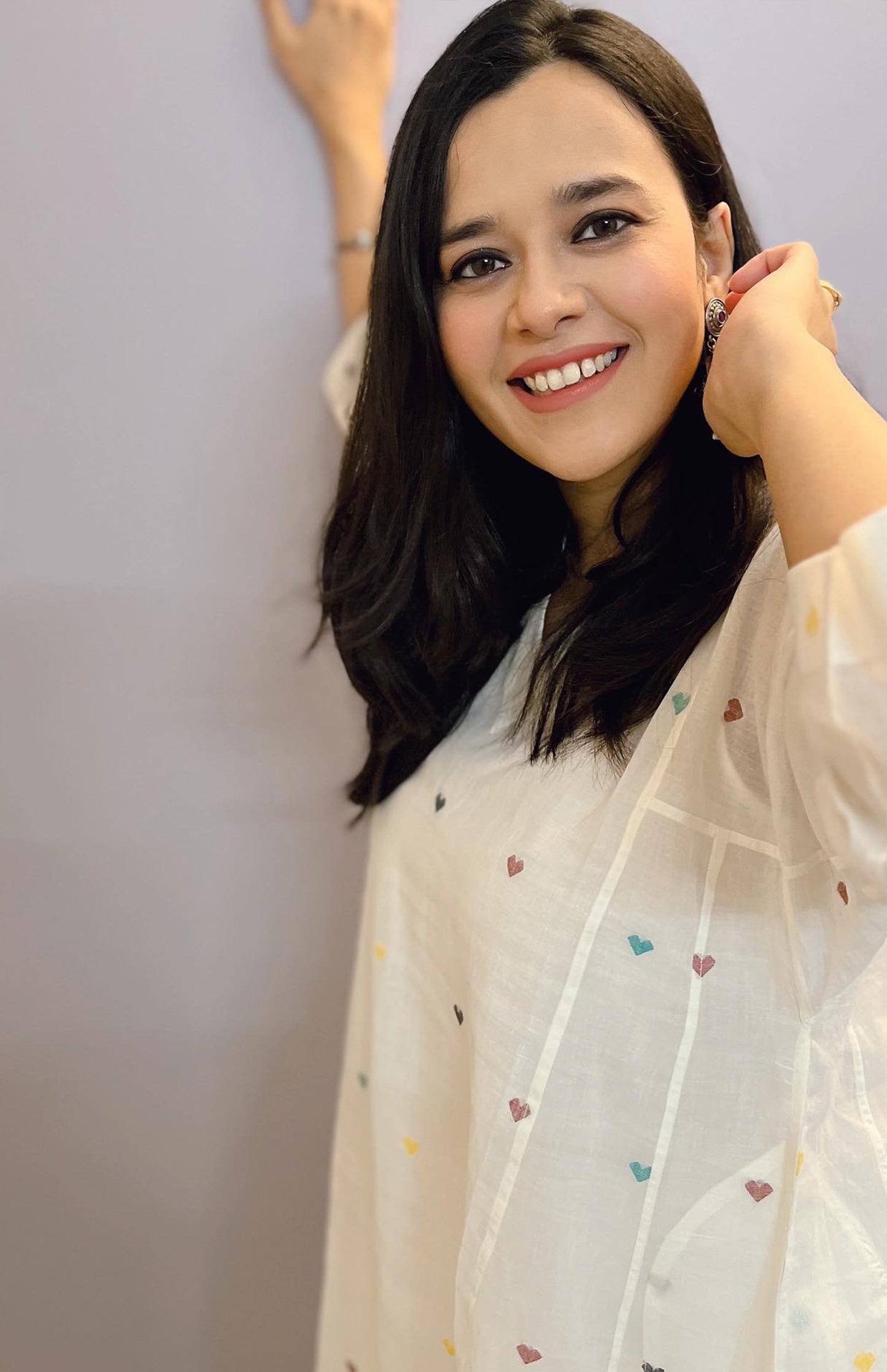 Pearl White Jamdani Phiran with Off White Pyjama