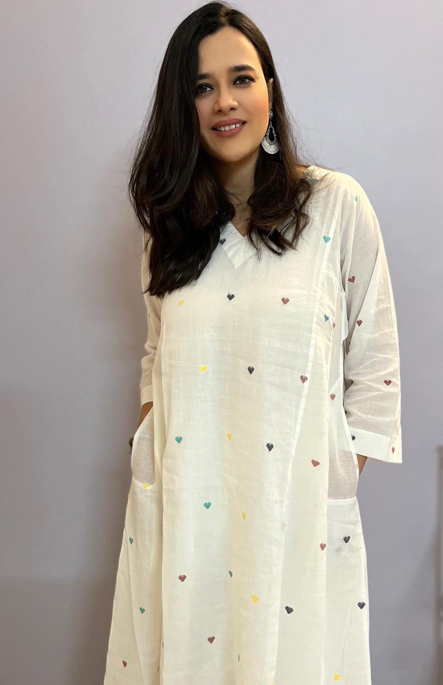 Pearl White Jamdani Phiran with Off White Pyjama