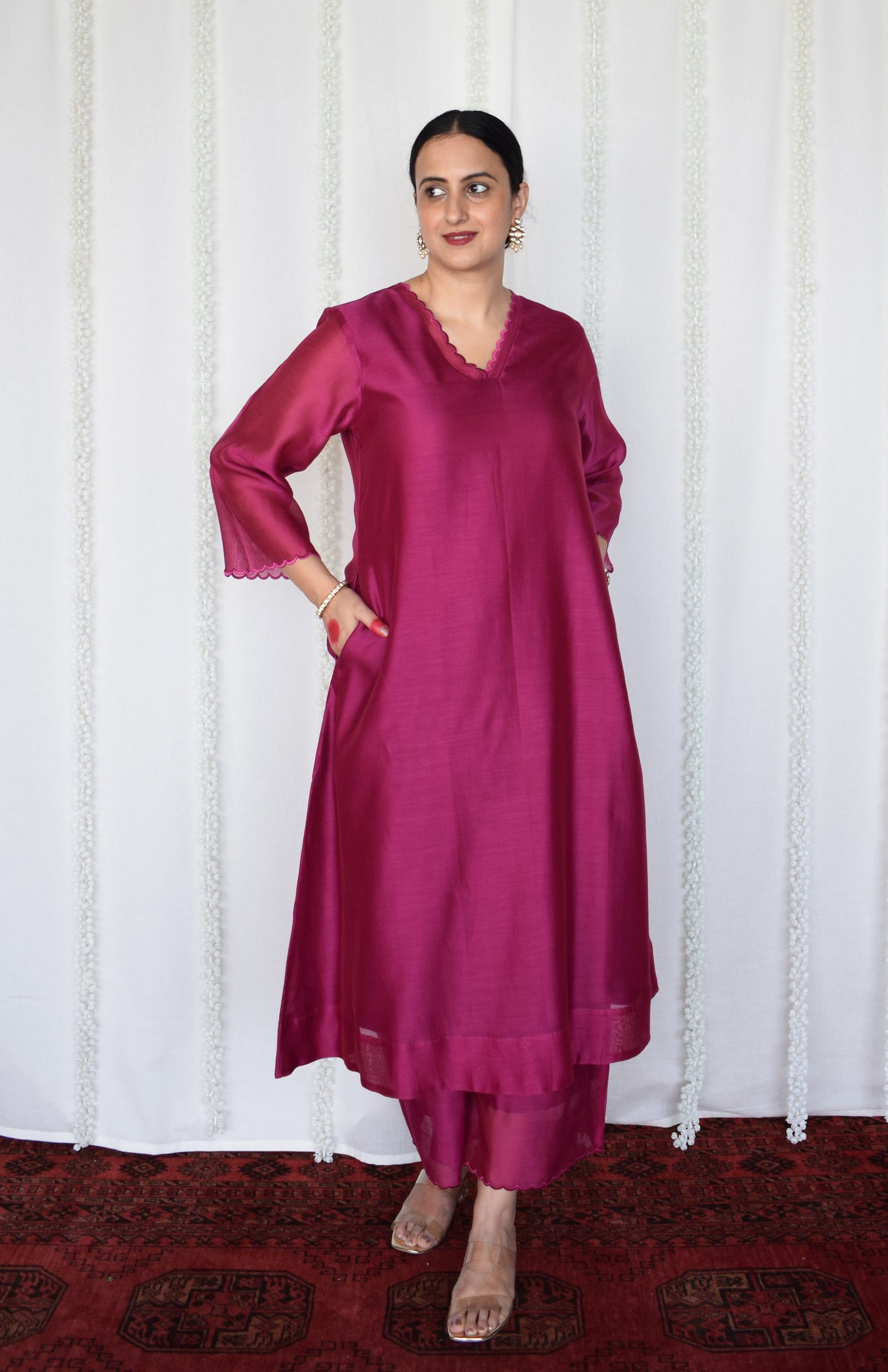 Magenta Chanderi Kurta with Pyjama