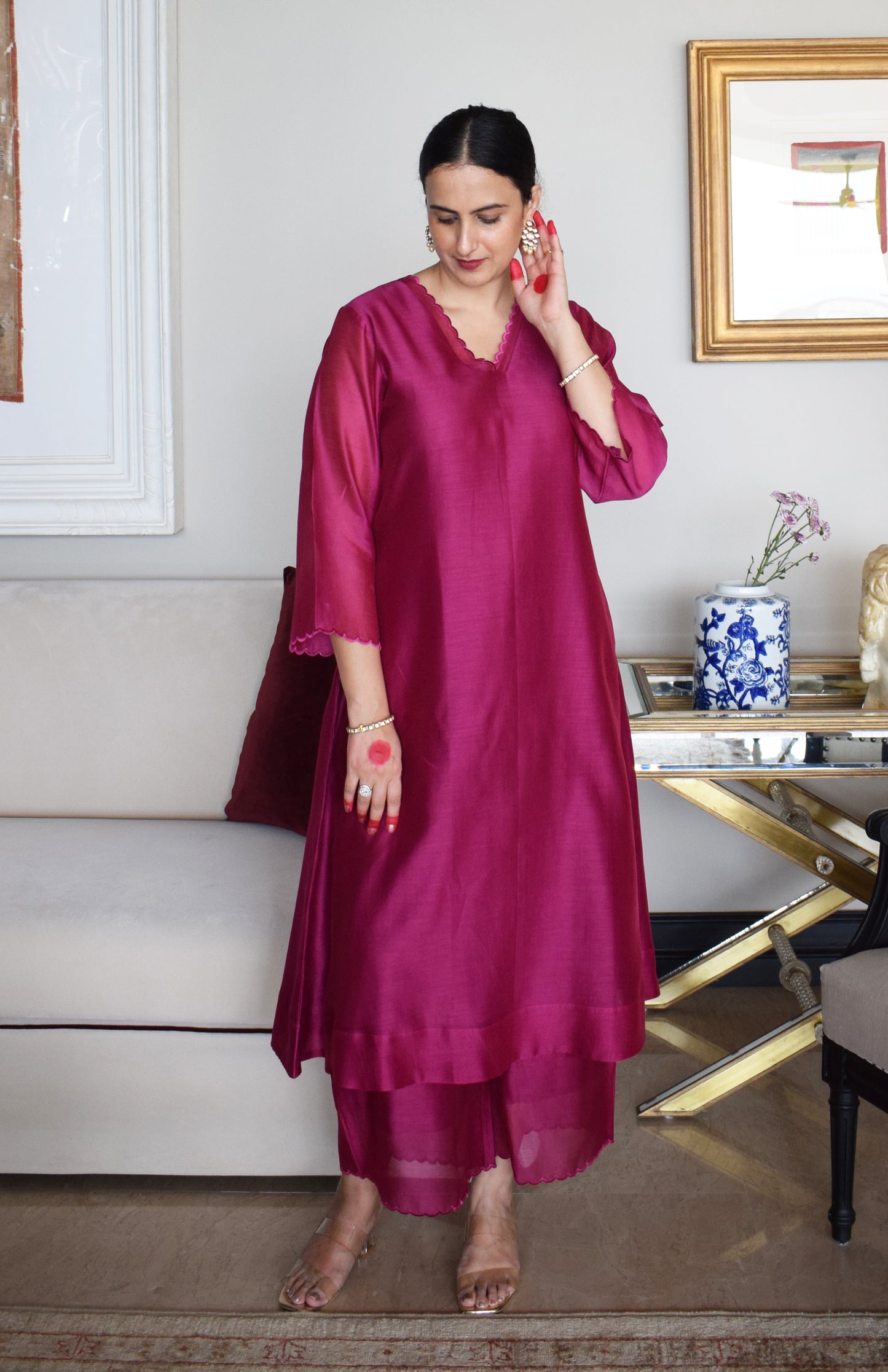 Magenta Chanderi Kurta with Pyjama