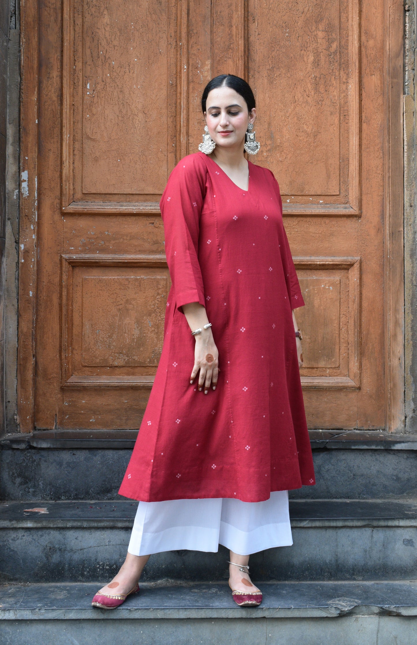 Maroon Jamdani Phiran
