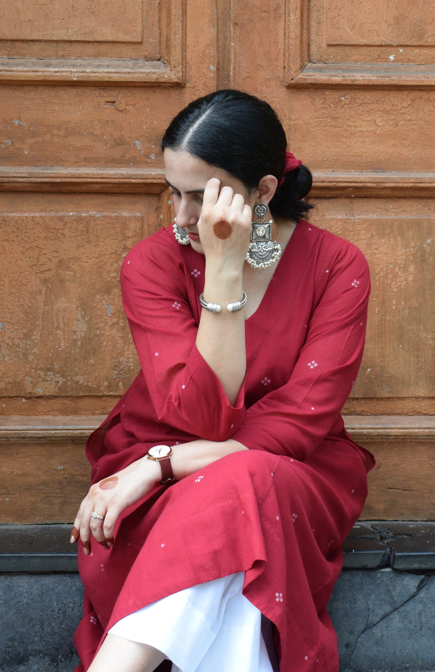 Maroon Jamdani Phiran
