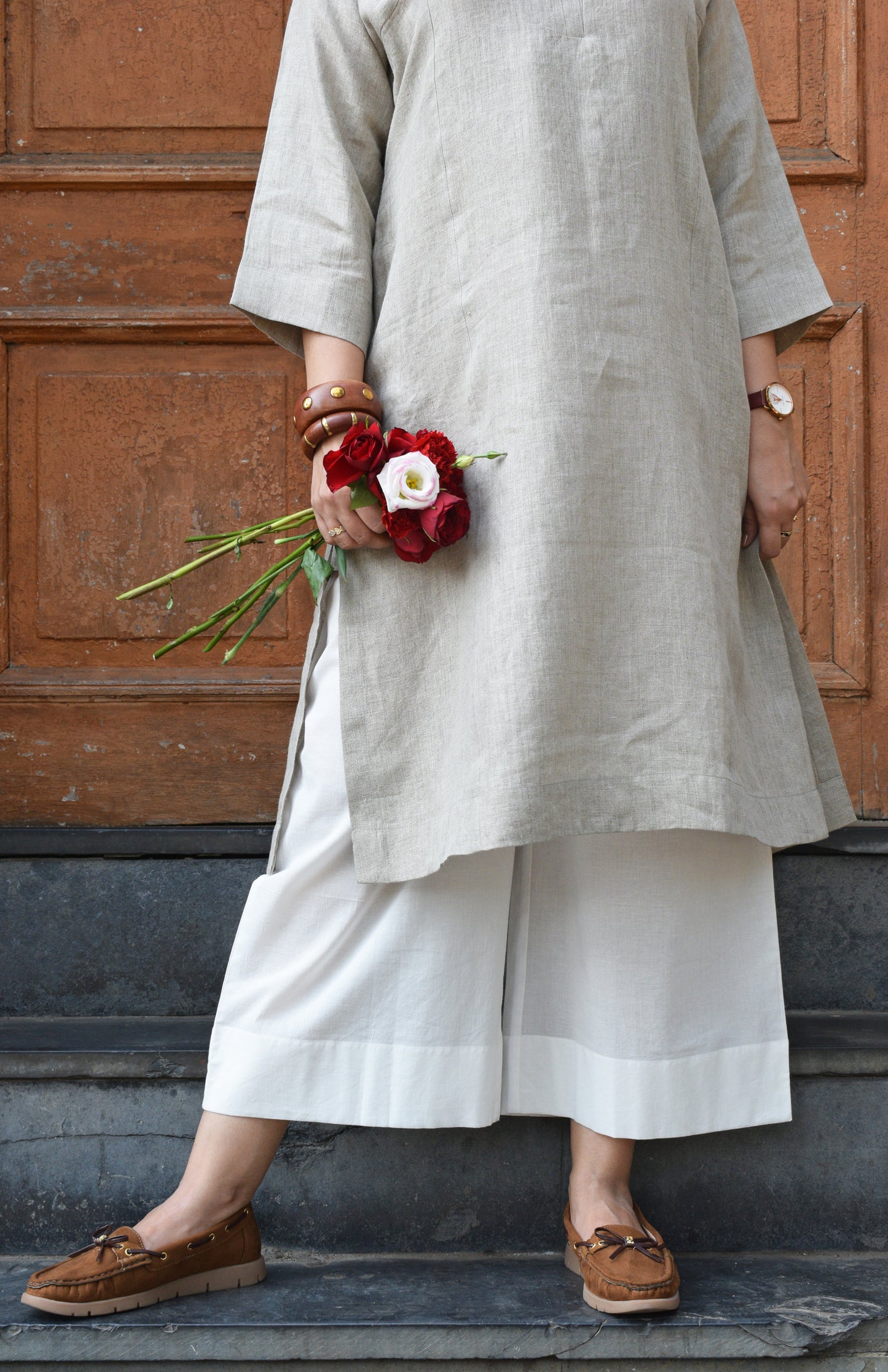 Natural Linen Straight Fit Panelled Kurta