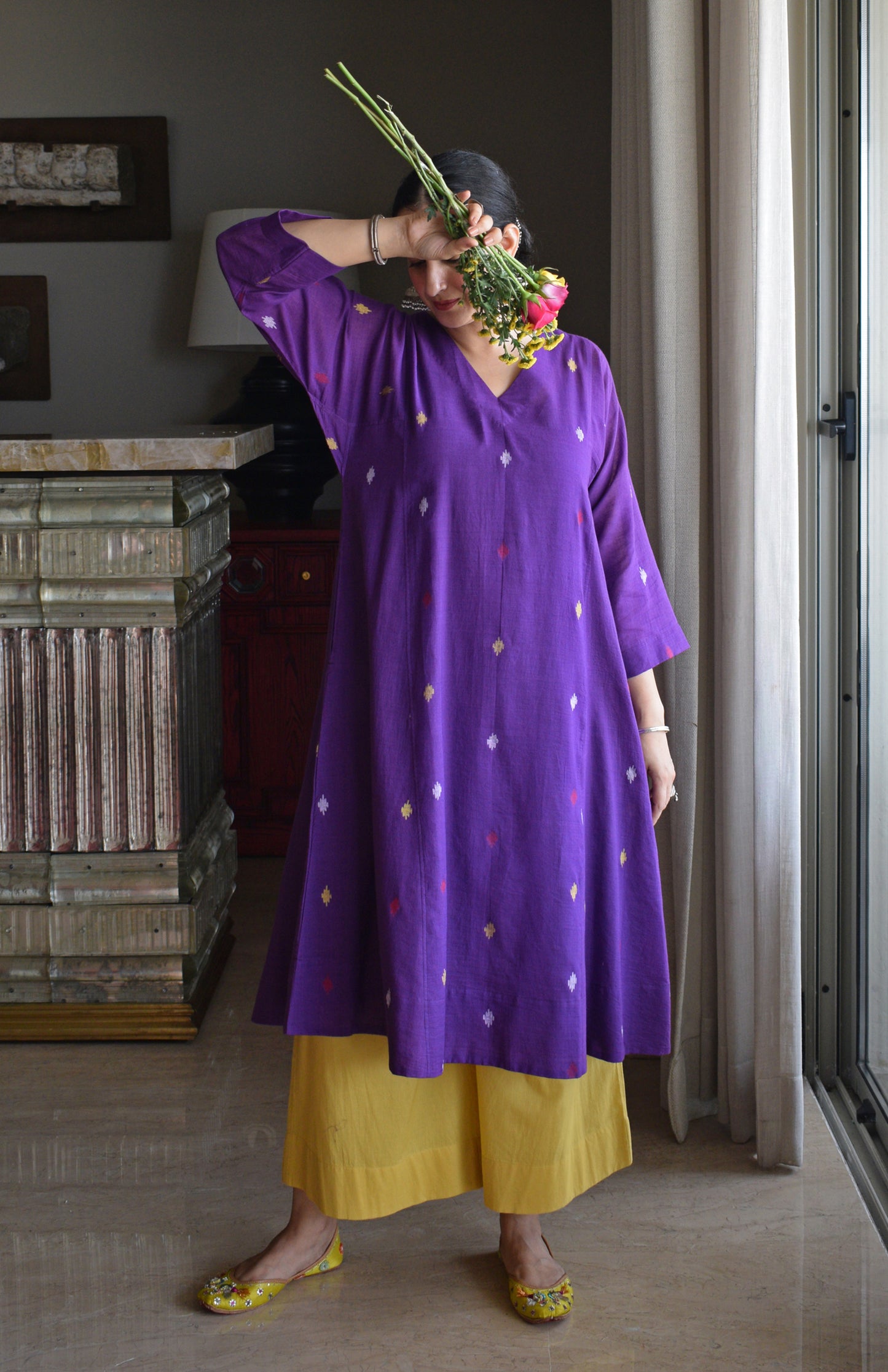 Yellow basic wide legged pyjama