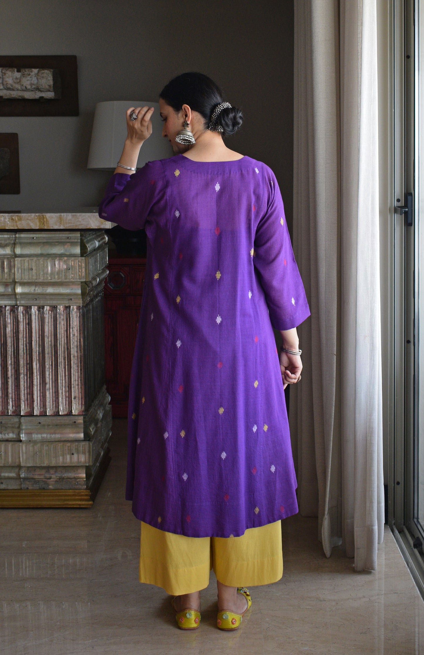 Purple Jamdani Phiran with Yellow Pyjama