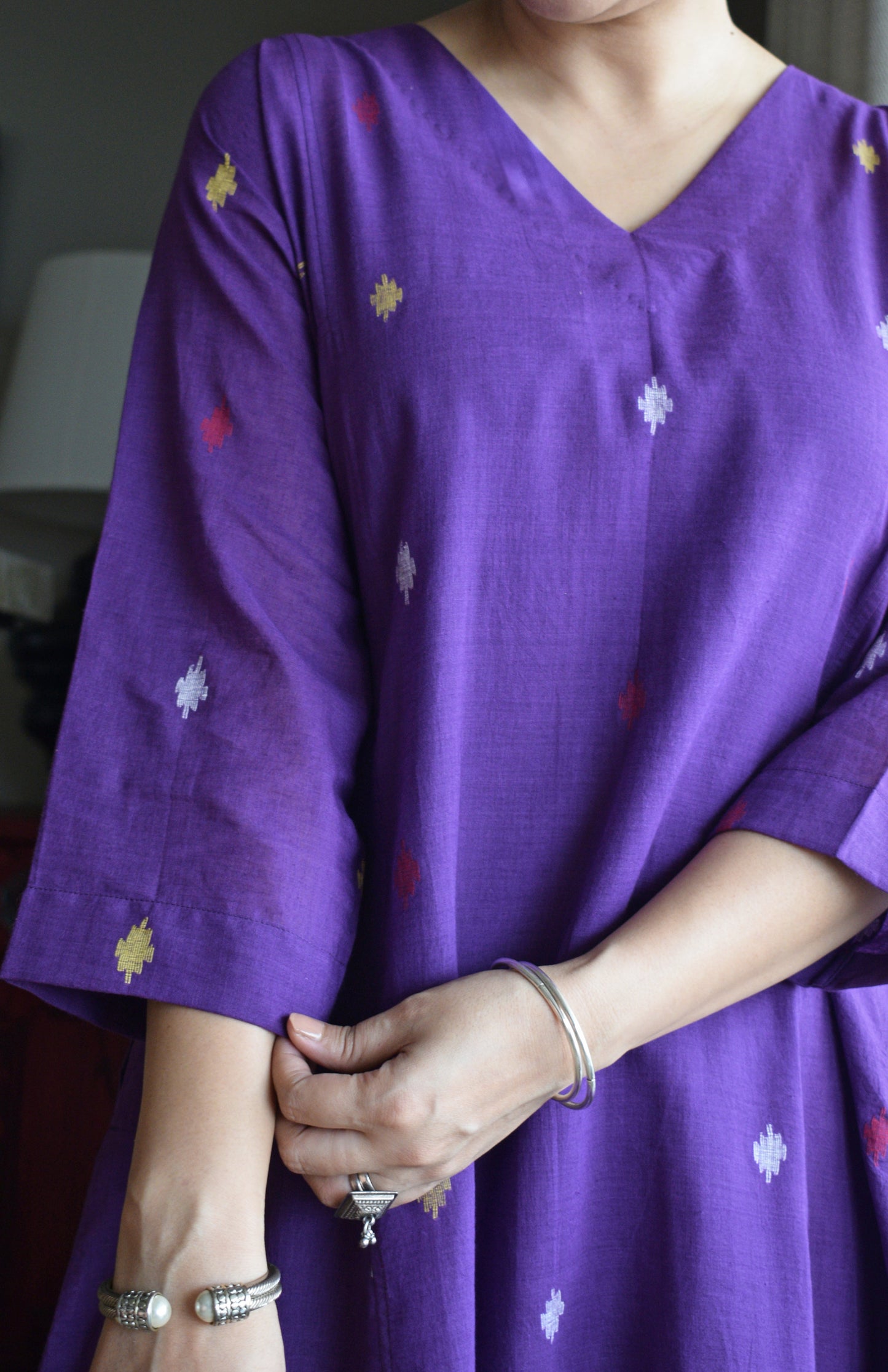 Purple Jamdani Phiran with Yellow Pyjama