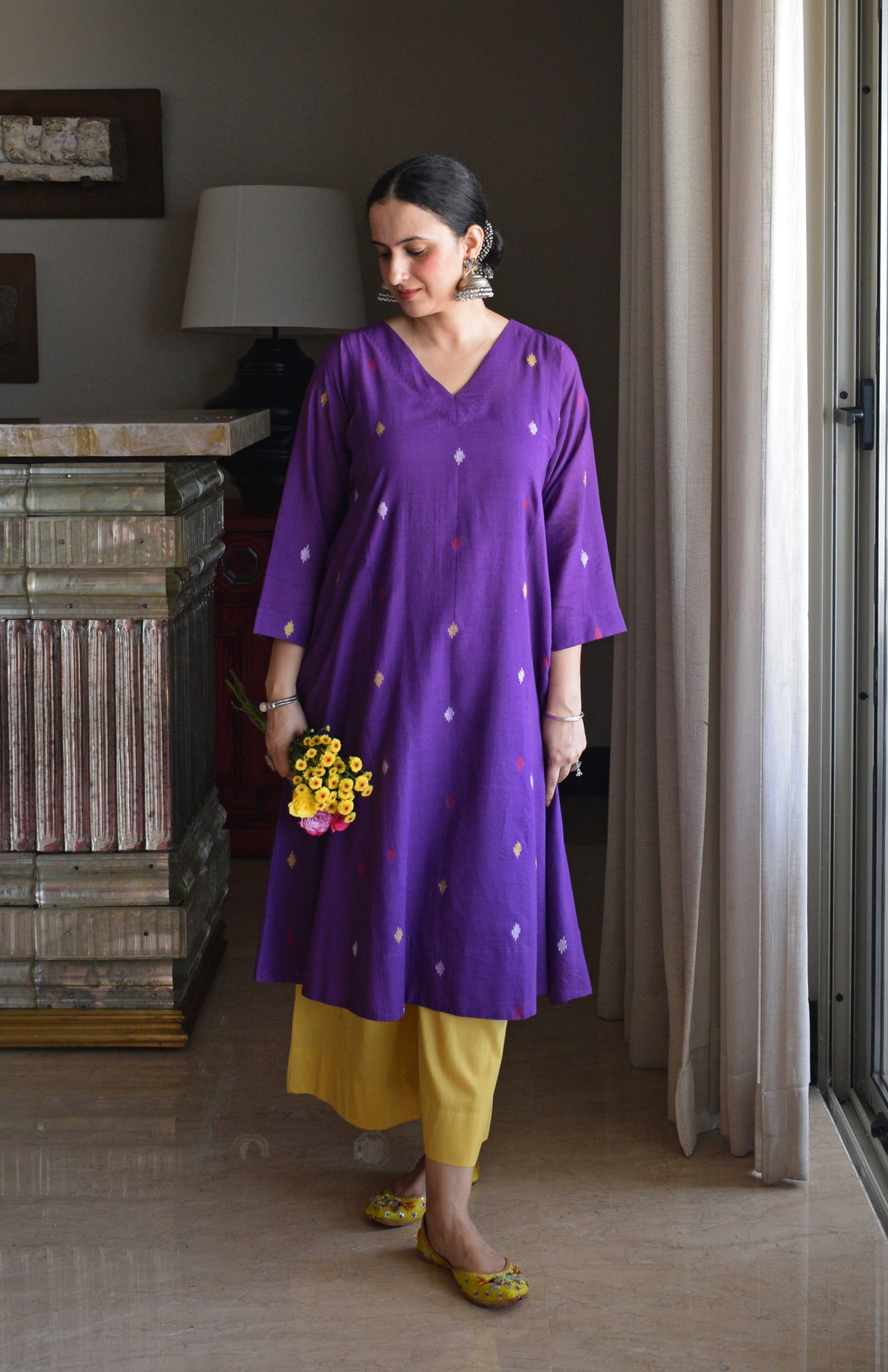 Yellow basic wide legged pyjama