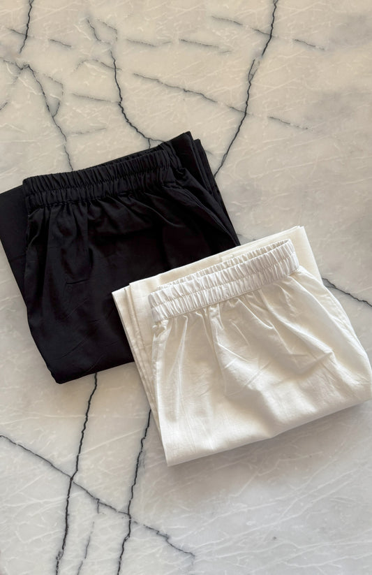 Black and Off-white Basic Pyjama- Set of 2