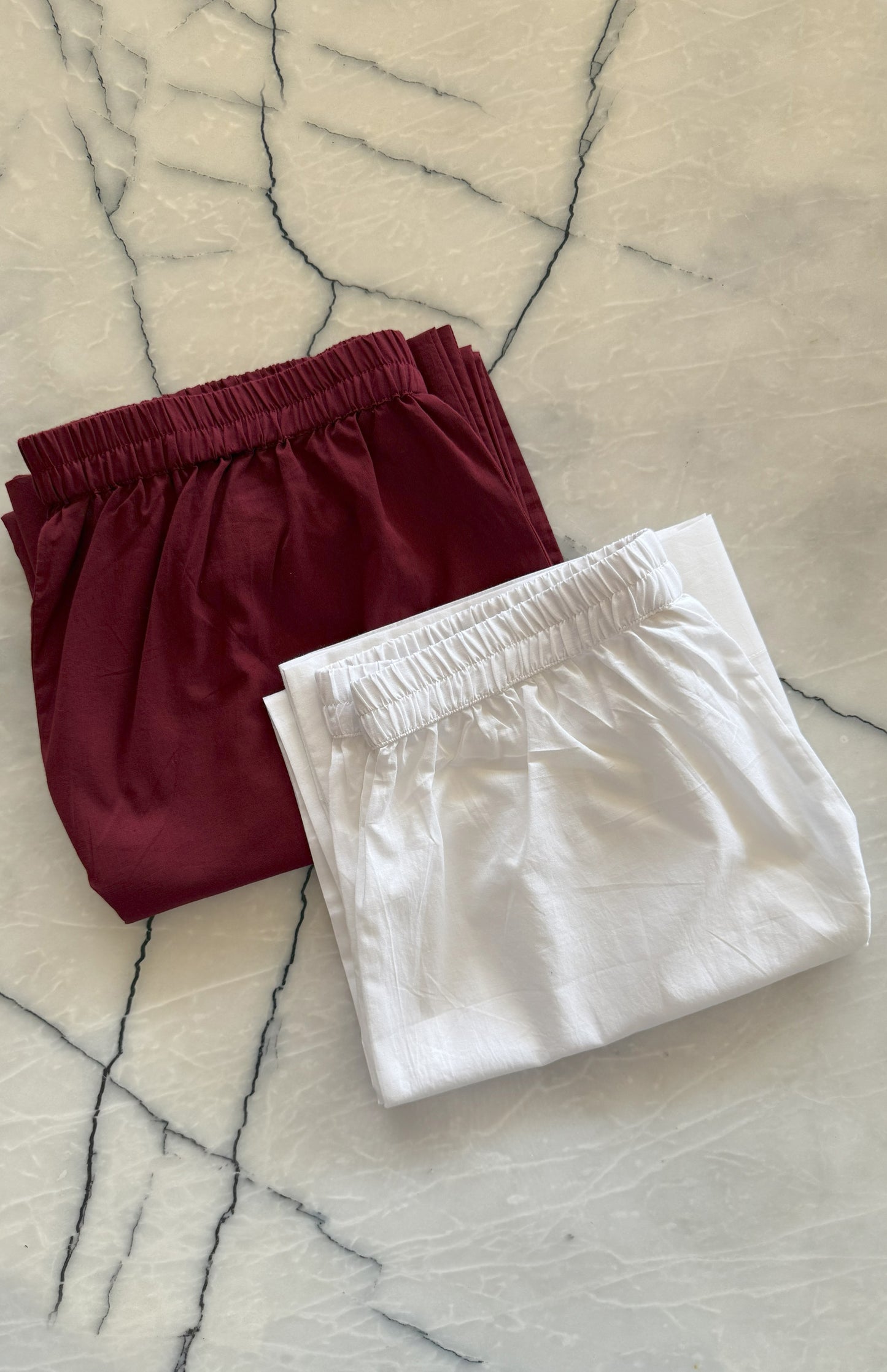 Maroon and Sunkissed White Basic Pyjama- Set of 2