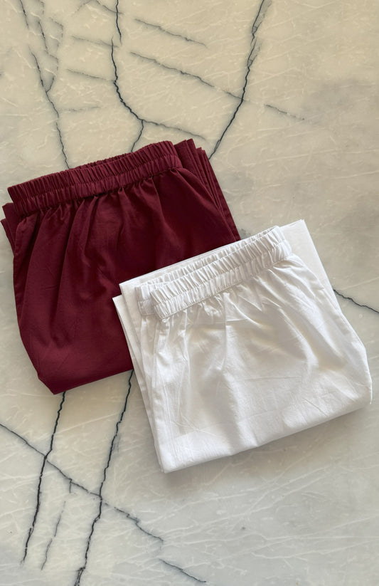 Maroon and Sunkissed White Basic Pyjama- Set of 2