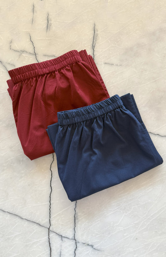 Blue and Maroon Basic Pyjama- Set of 2