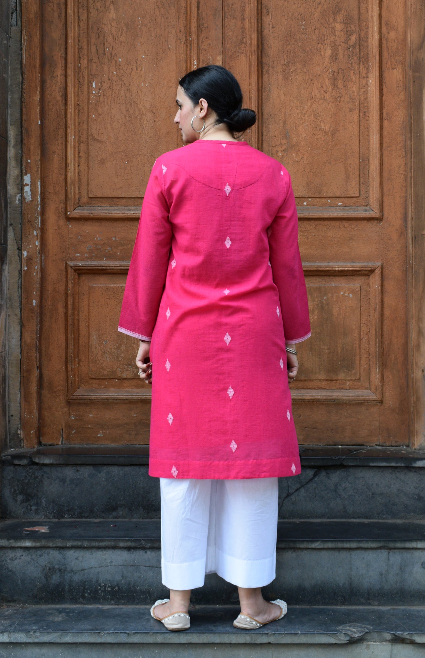 Rani Pink Jamdani Kurta with placket