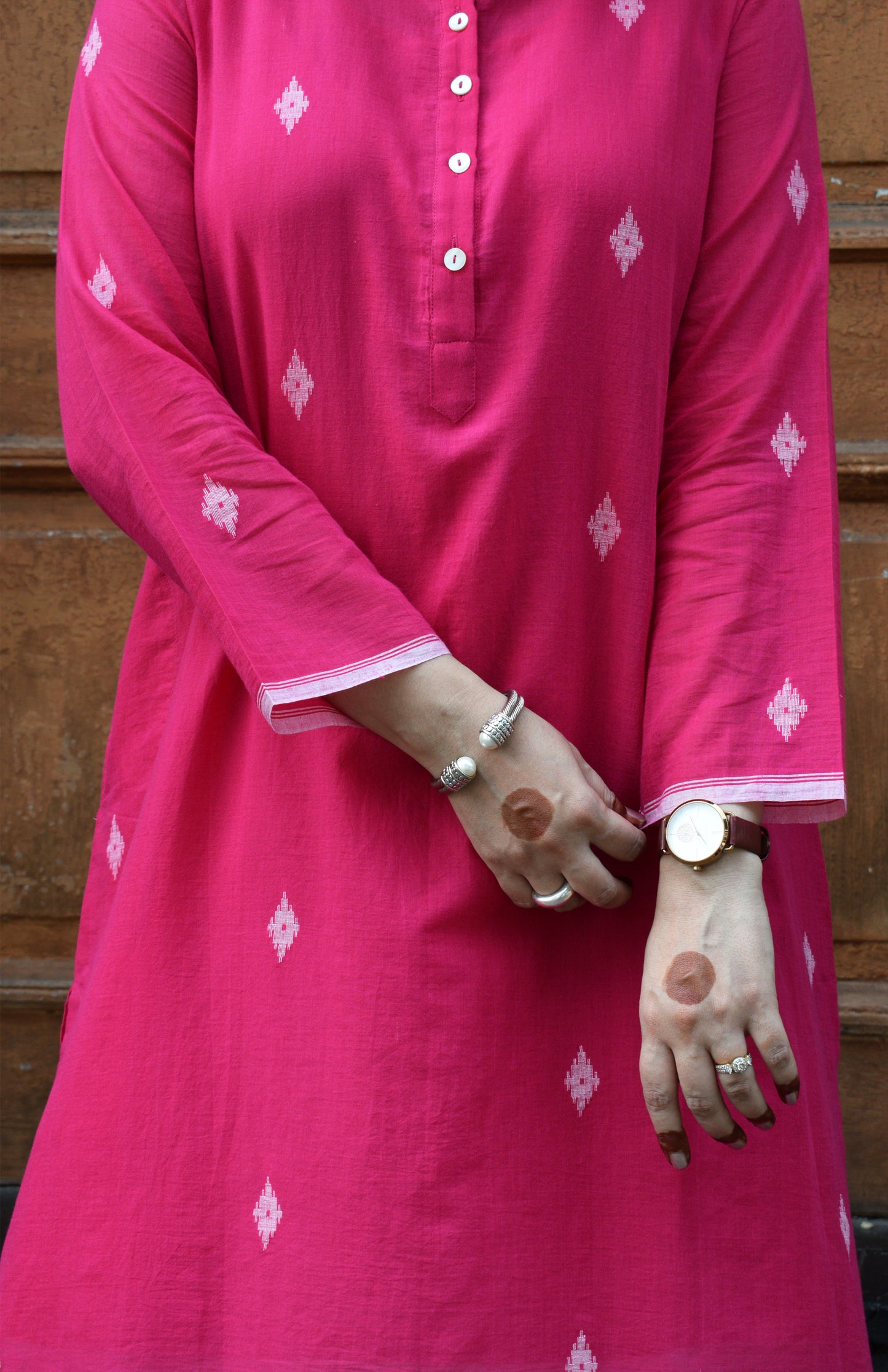 Rani Pink Jamdani Kurta with placket