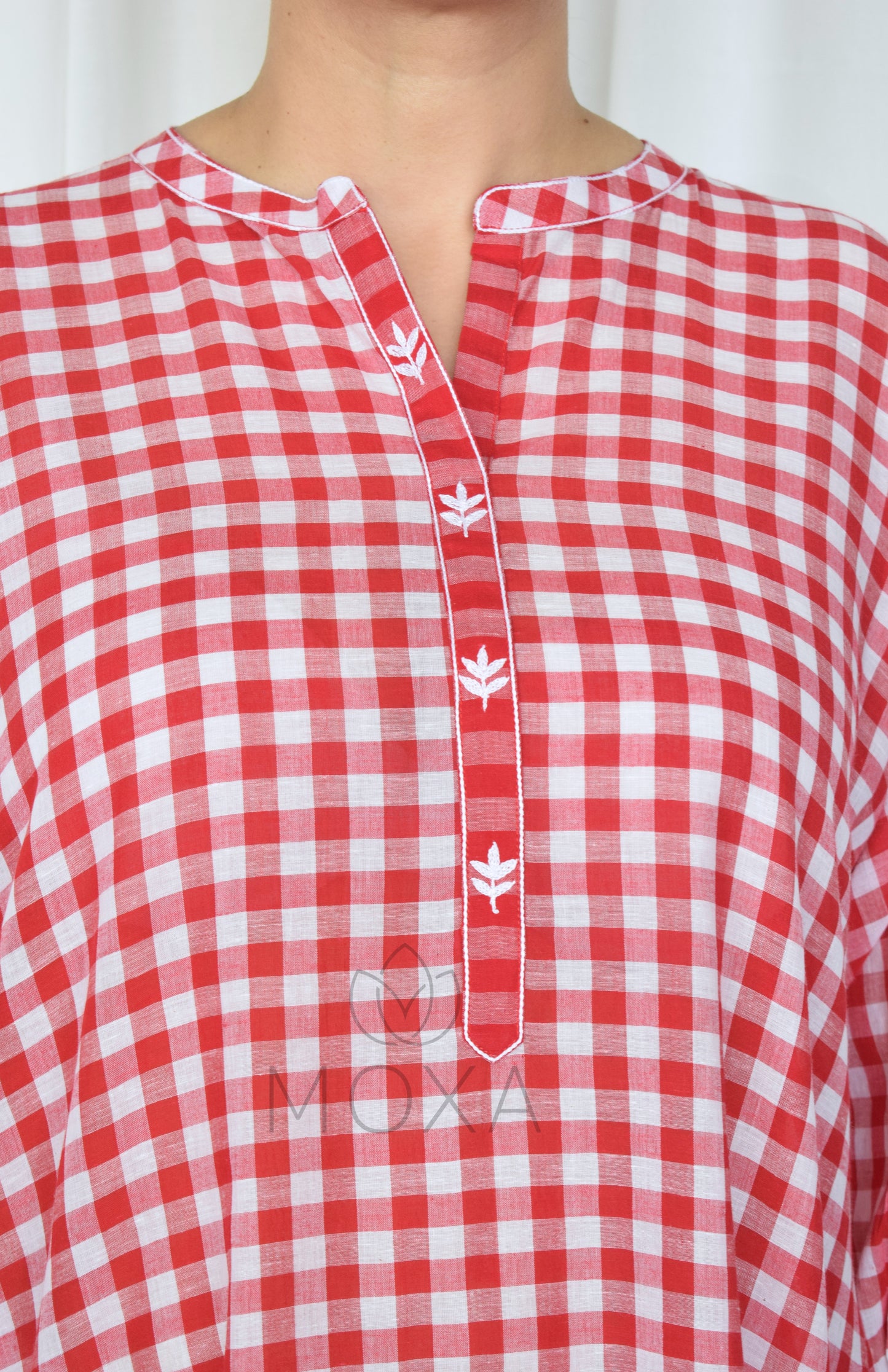 Poppy Red Antifit Kurta in Handloom Checks