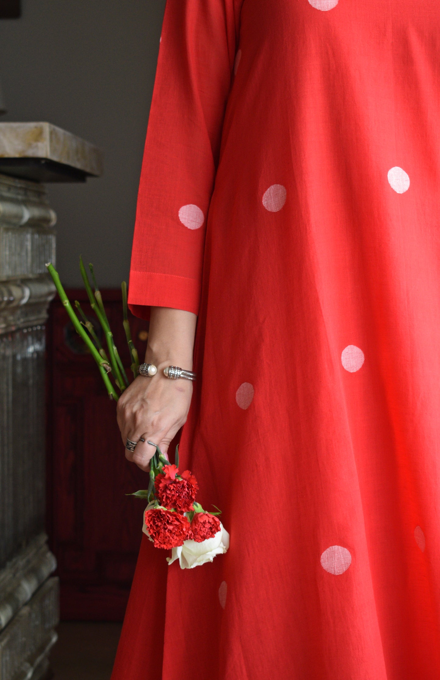 Red Jamdani A Line Kurta