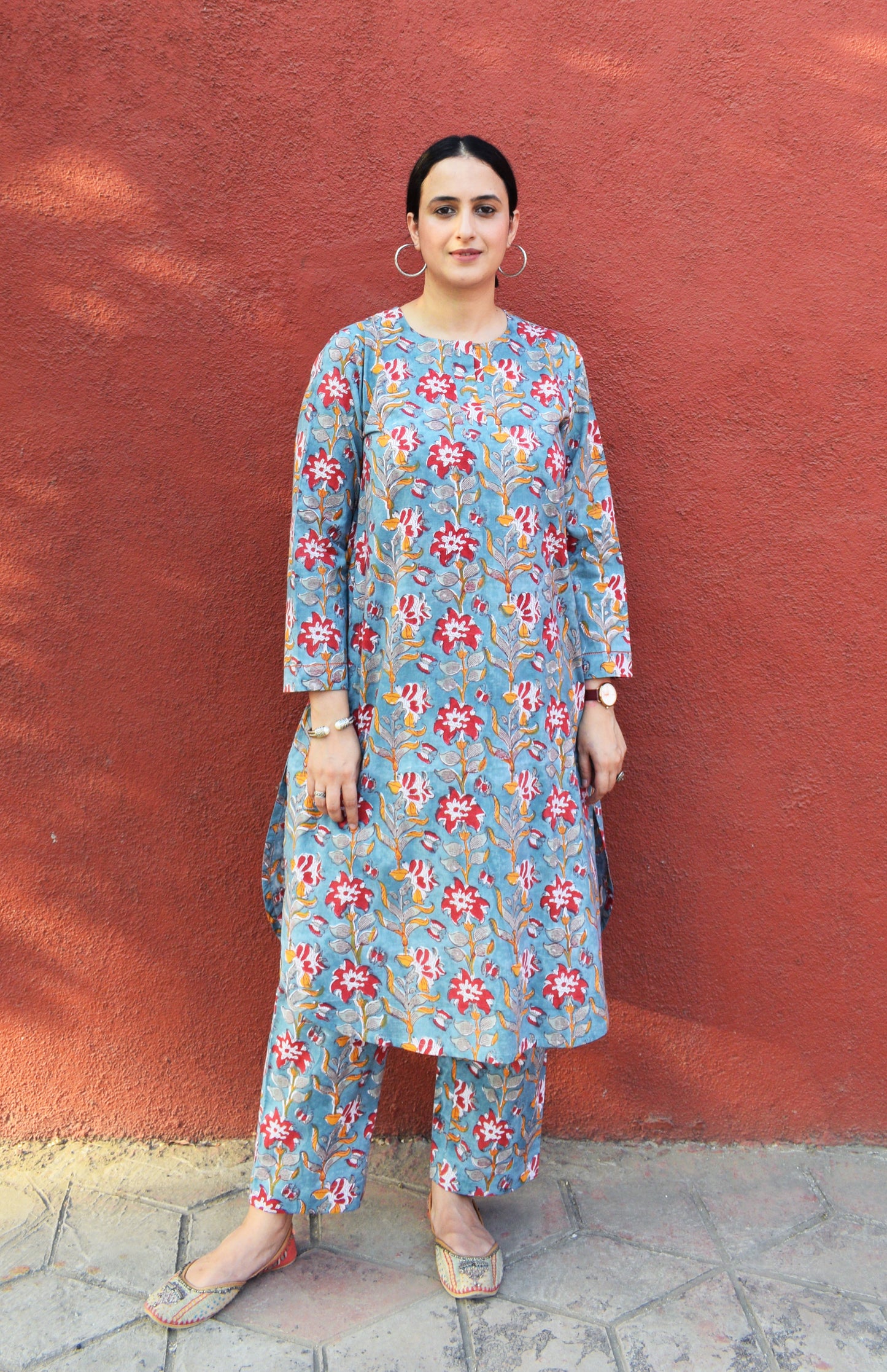 Sea green Hand Block Printed Floral Co-ord Set