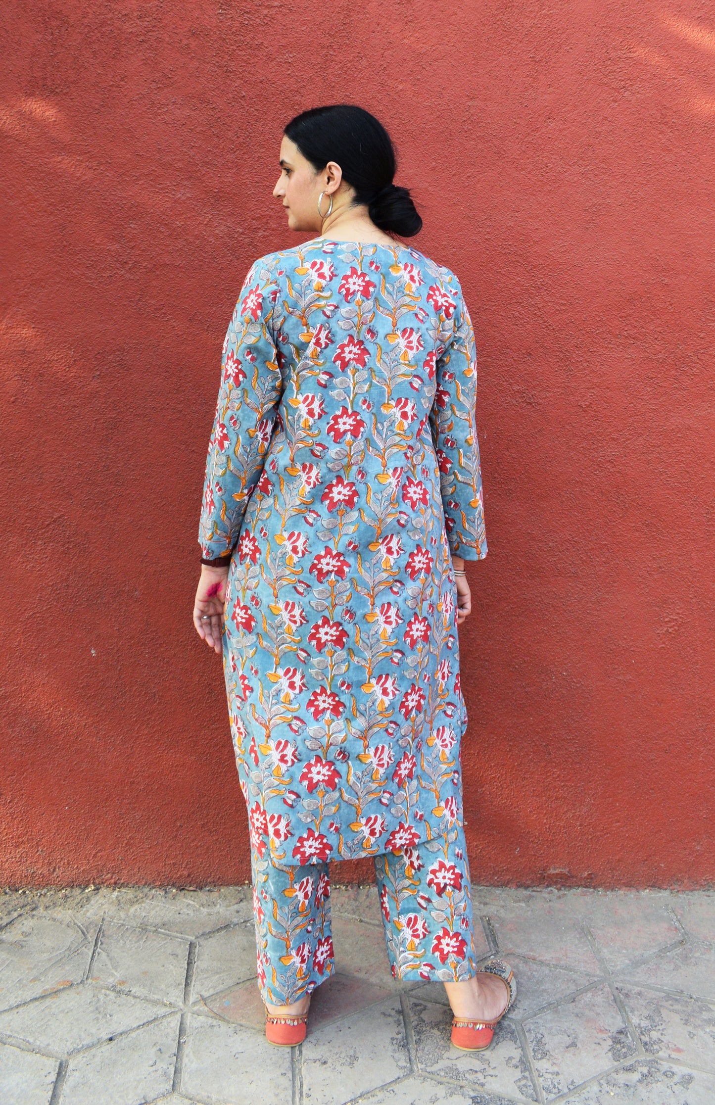 Sea green Hand Block Printed Floral Co-ord Set