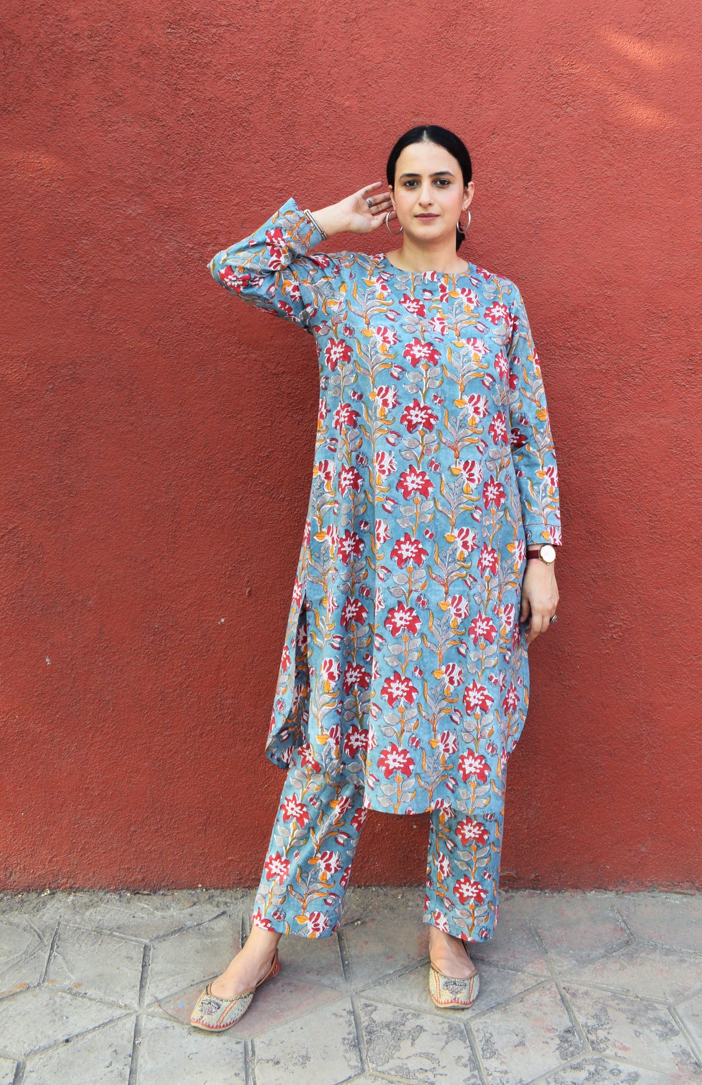 Sea green Hand Block Printed Floral Co-ord Set