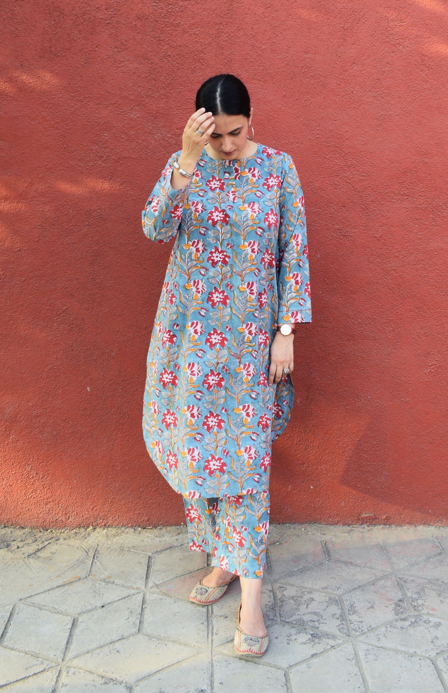Sea green Hand Block Printed Floral Co-ord Set