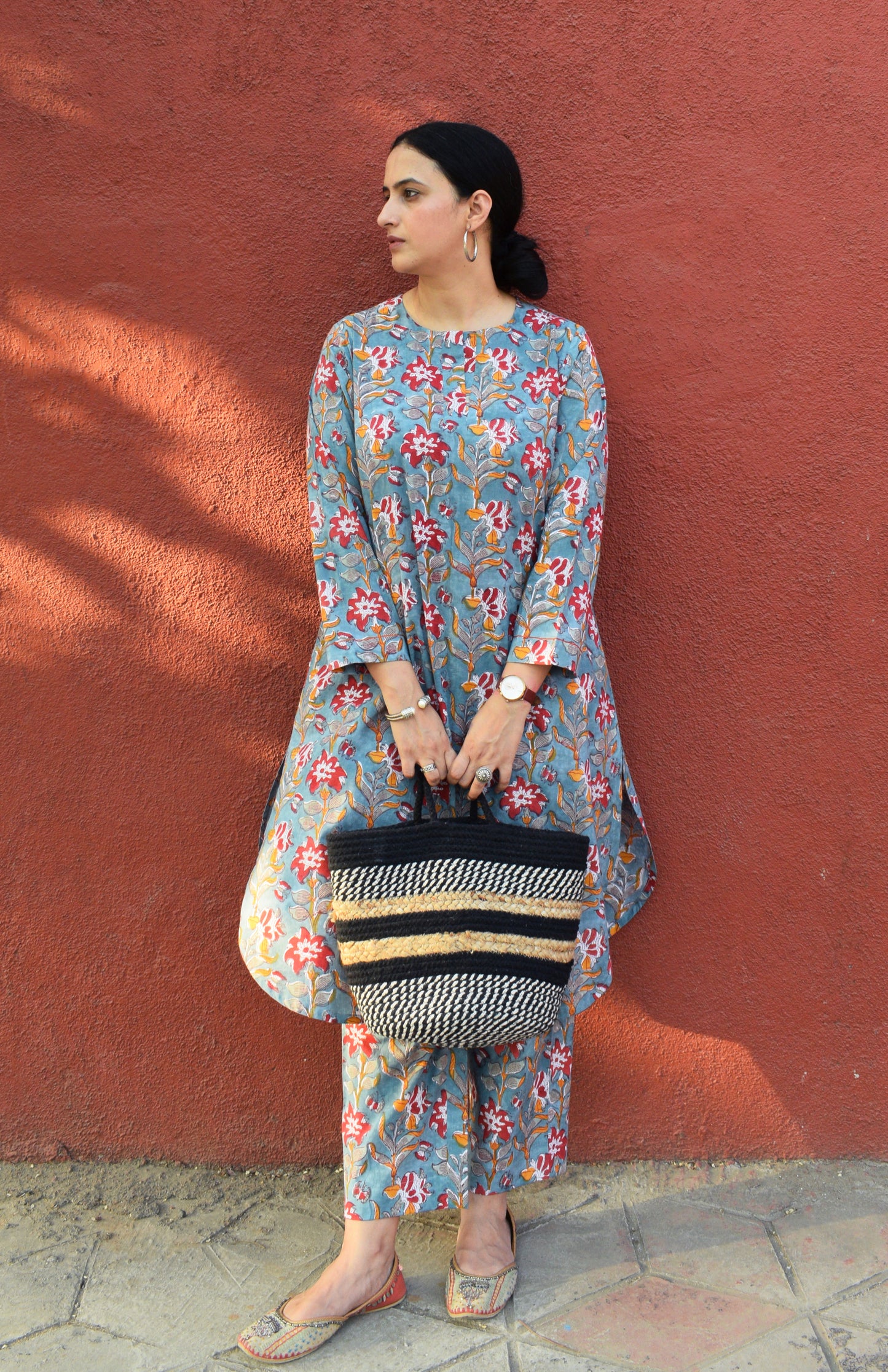 Sea green Hand Block Printed Floral Co-ord Set
