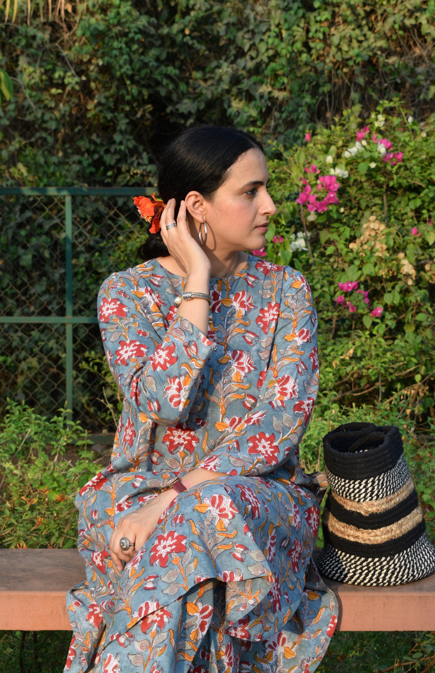 Sea green Hand Block Printed Floral Co-ord Set