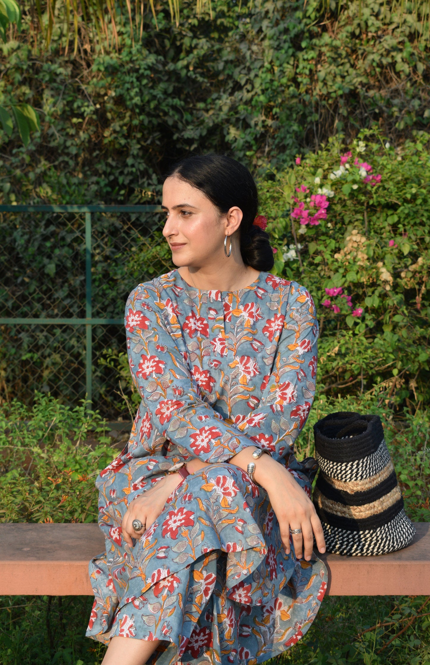 Sea green Hand Block Printed Floral Co-ord Set