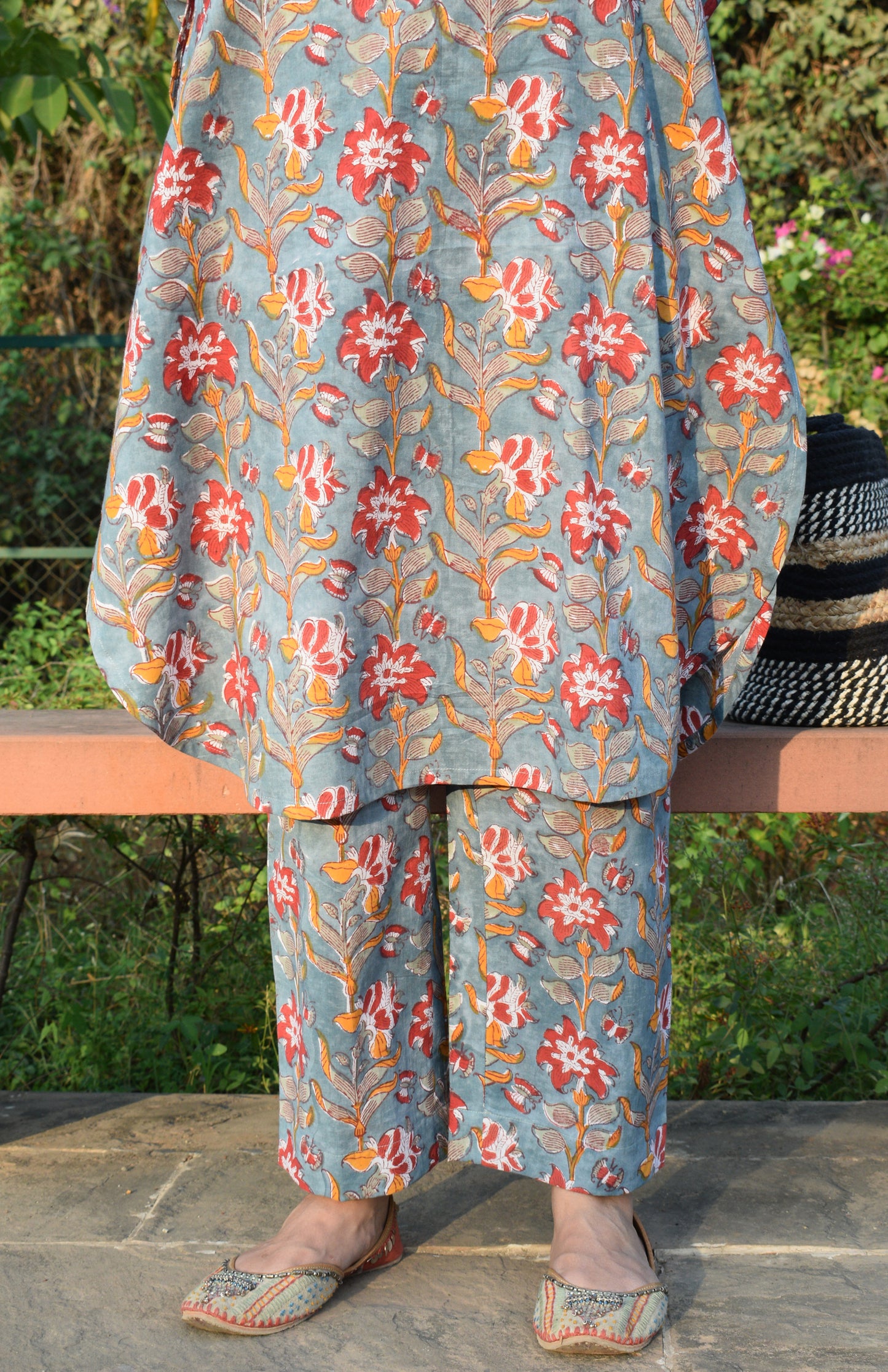 Sea green Hand Block Printed Floral Co-ord Set
