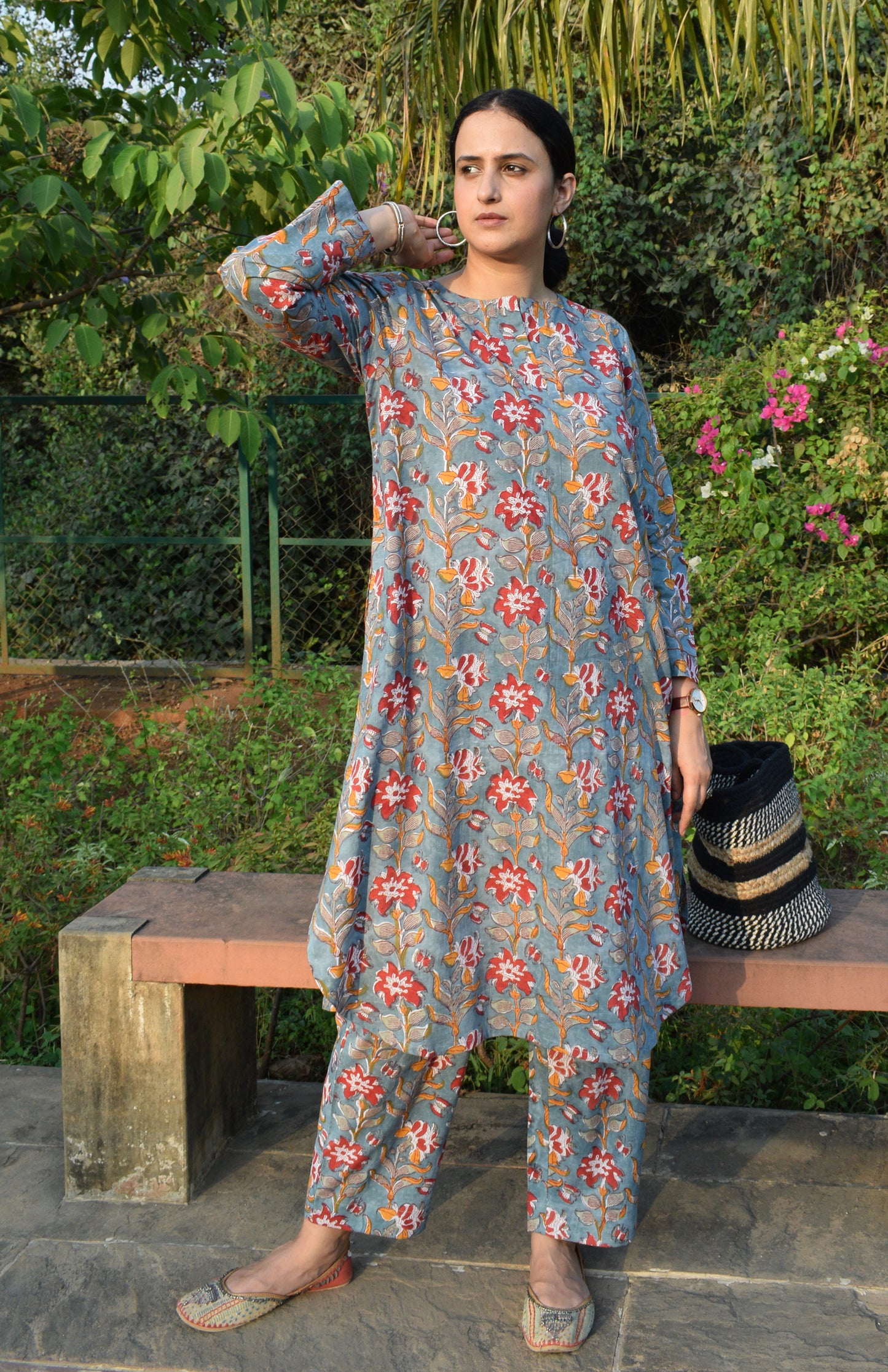 Sea green Hand Block Printed Floral Co-ord Set